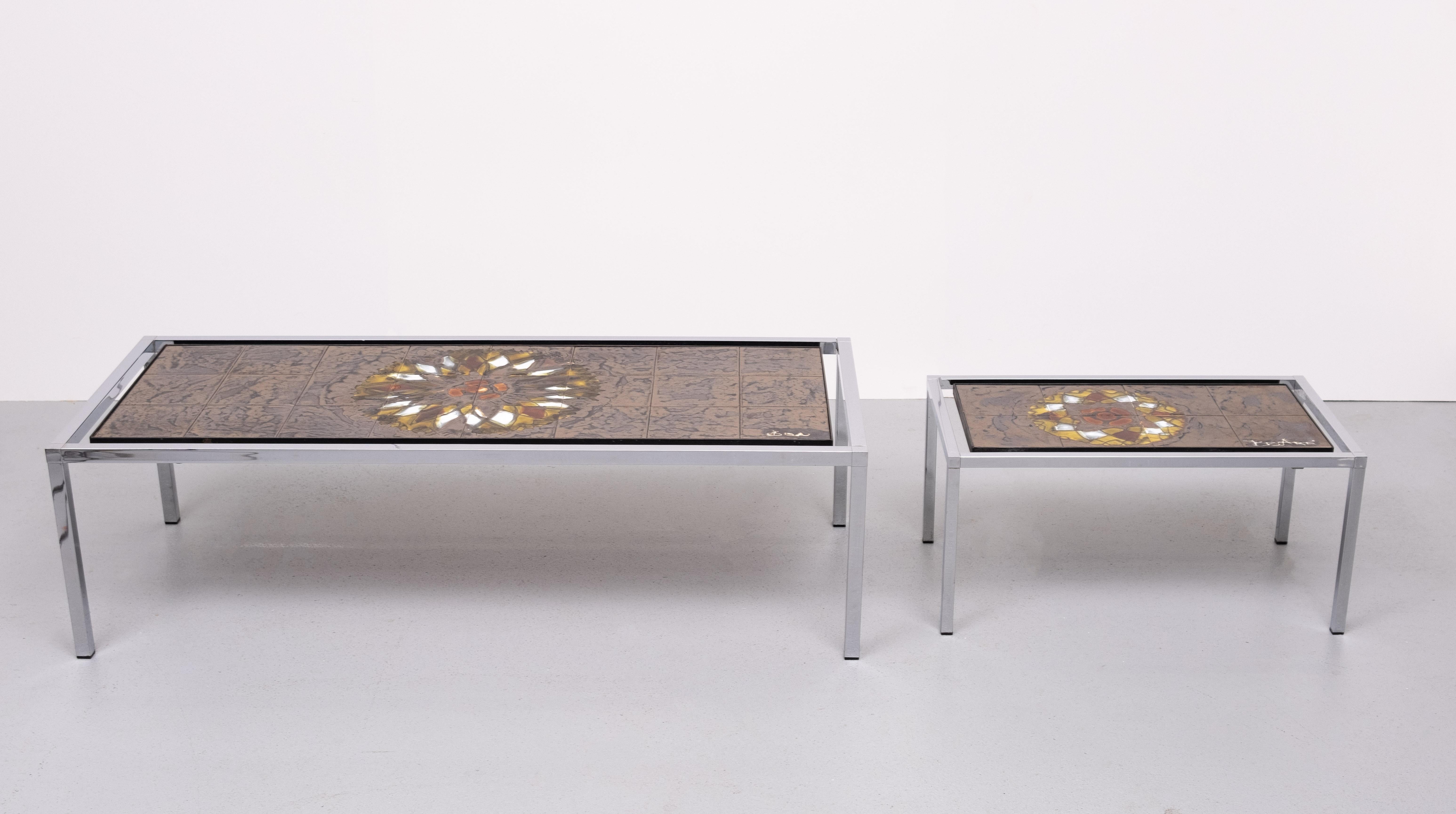 Mid-Century Modern Juliette Belarti  Ceramic tile Table set of 3  Belgian 1970s For Sale