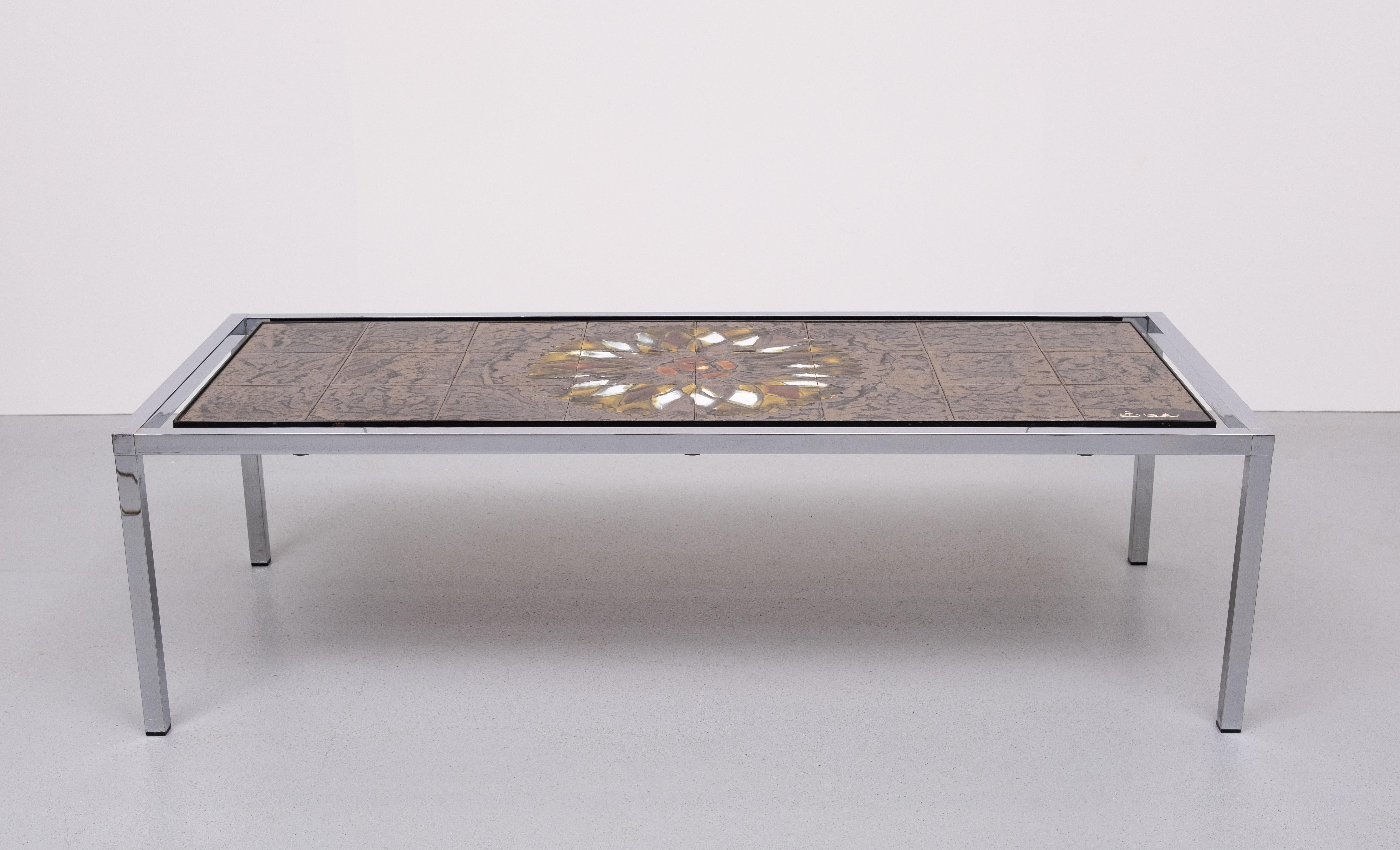 Late 20th Century Juliette Belarti  Ceramic tile Table set of 3  Belgian 1970s For Sale
