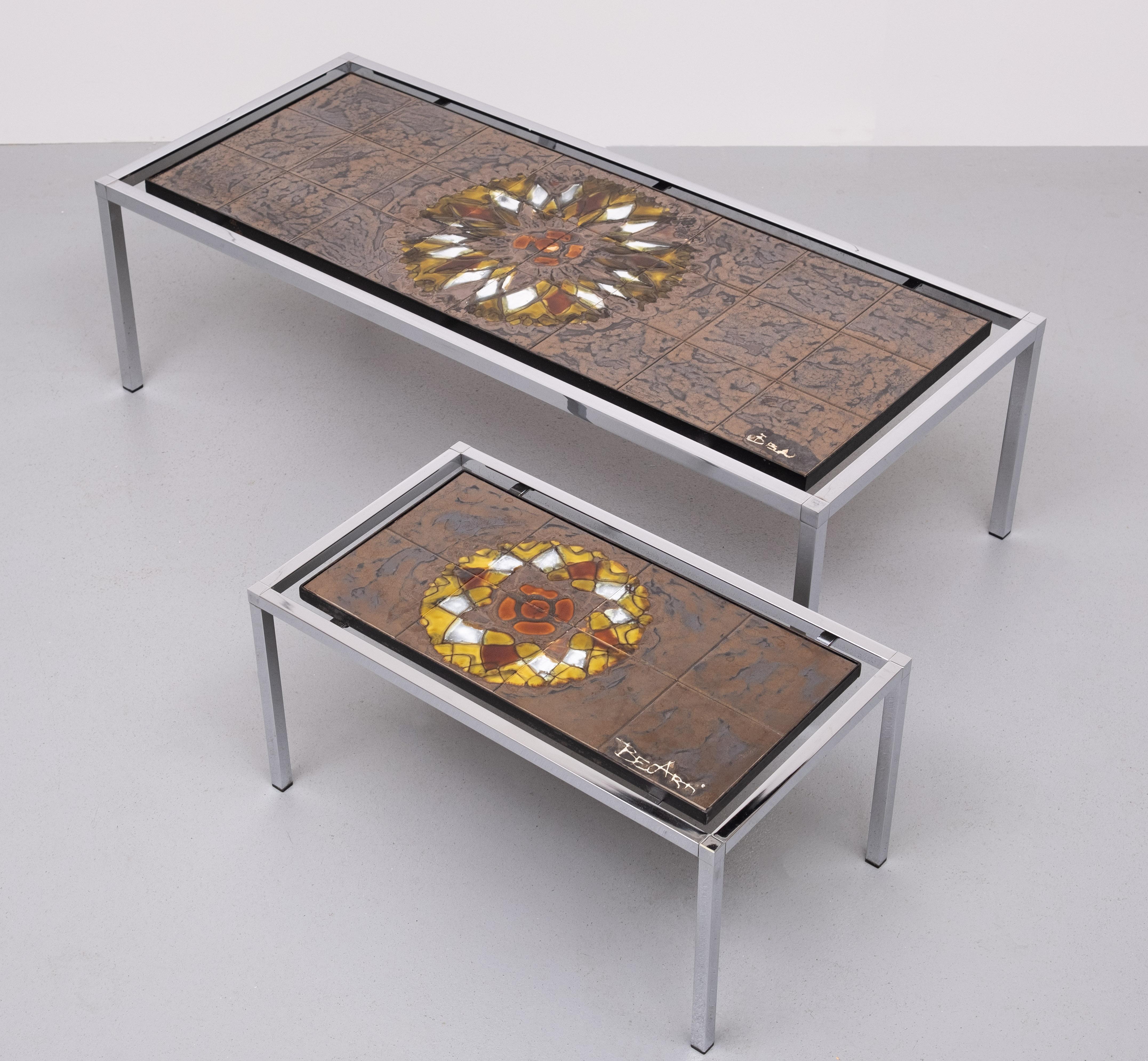 Juliette Belarti  Ceramic tile Table set of 3  Belgian 1970s For Sale 2