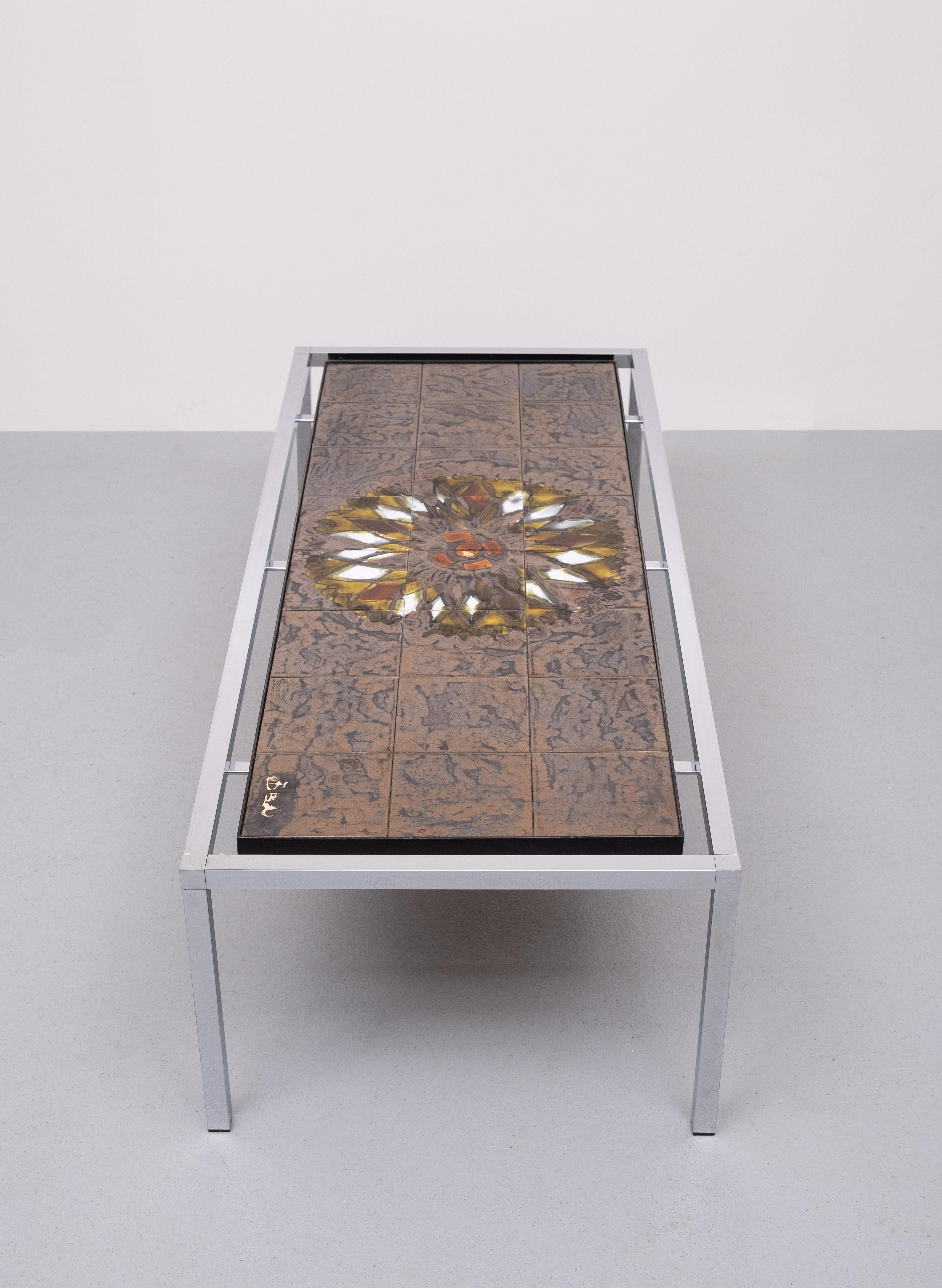 Juliette Belarti  Ceramic tile Table set of 3  Belgian 1970s For Sale 3