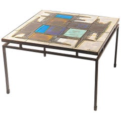Juliette Berlarti, Mesa baja de cerámica, Estructura de metal de Bélgica 1960, Firmado