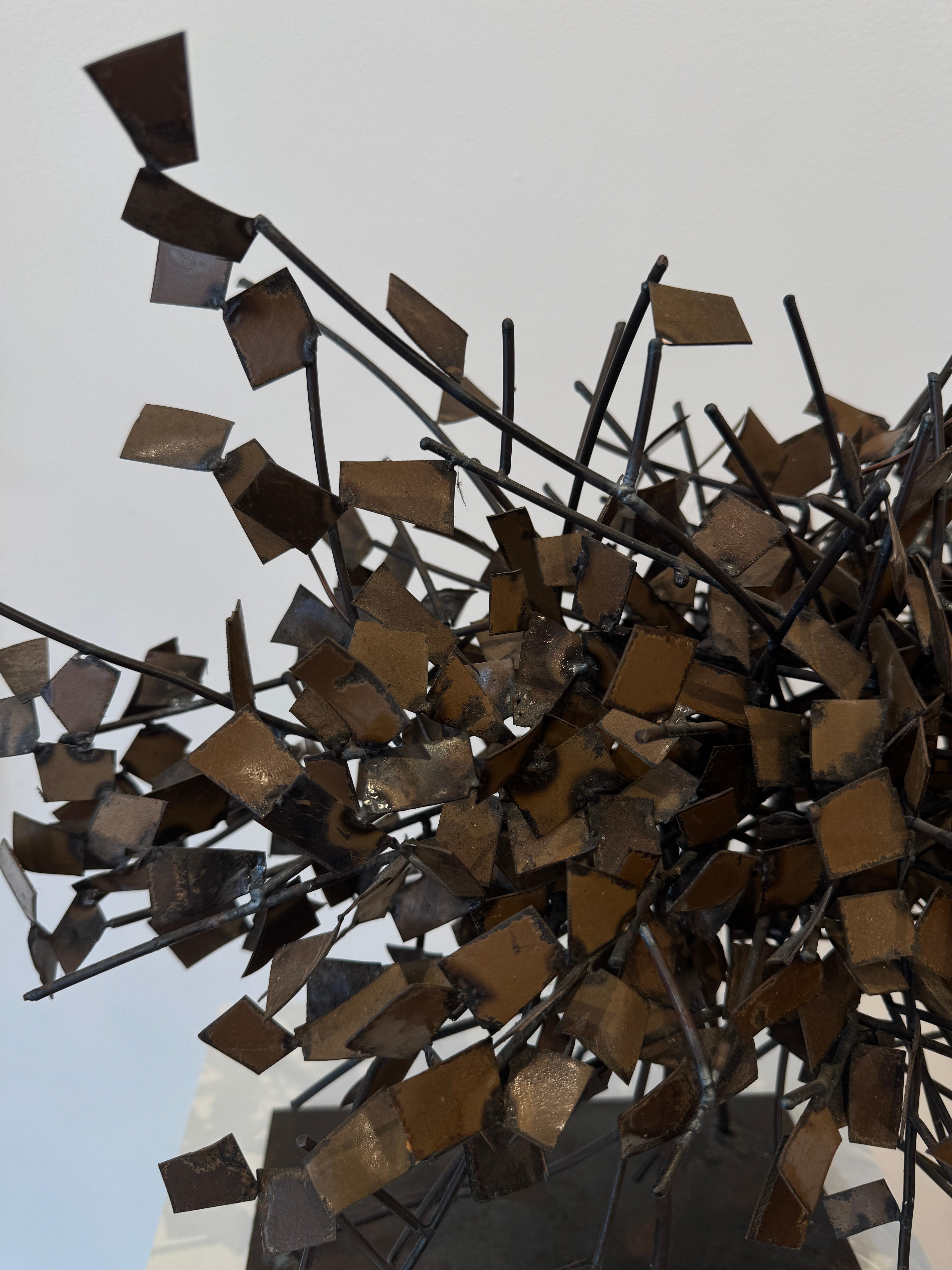 Tabletop 3d tree metal sculpture -- Iron wire and recycled metal plaques For Sale 5