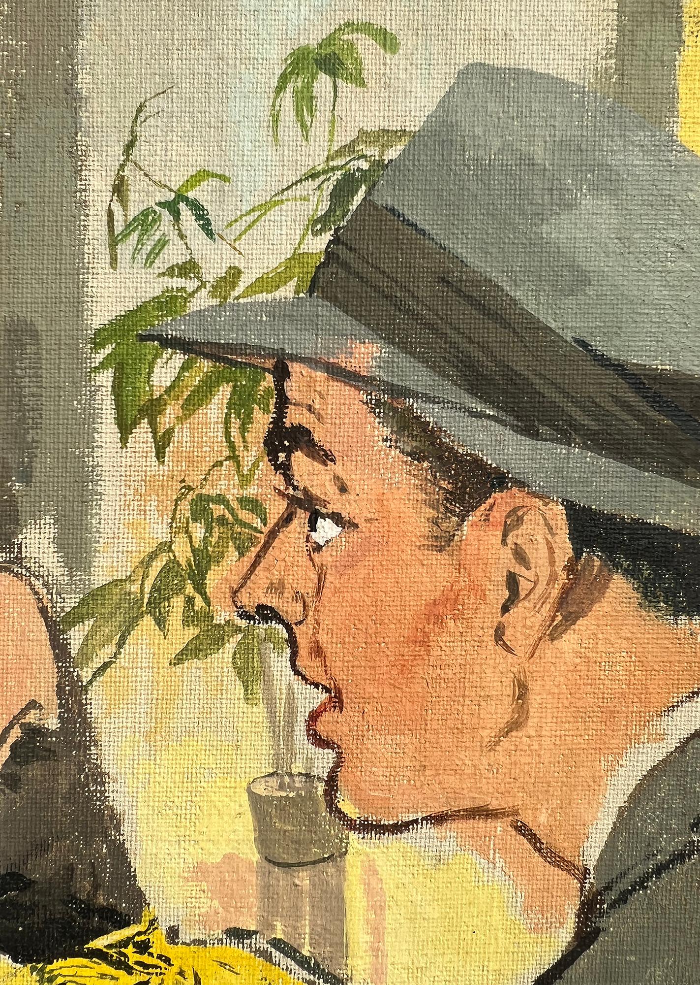 Husband et épouse classiques des années 1950  Perroquet piqué et déchiqueté, illustration de magazine d'Esquire - Painting de Juliette Kida Renault