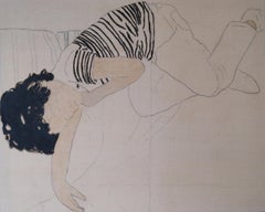 Pintura figurativa y poética sobre tela antigua "Enfant"
