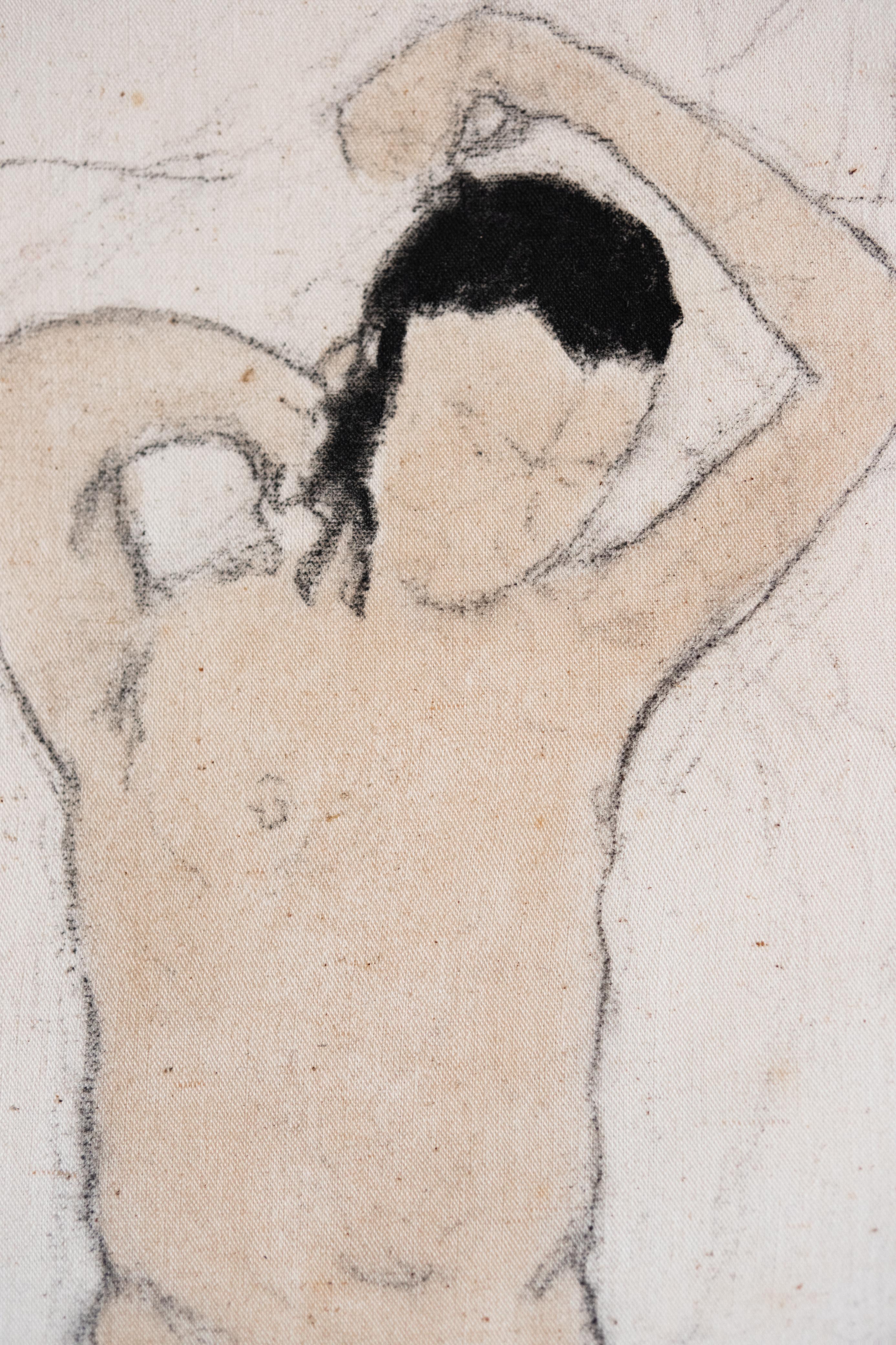 Figürliche Intimmalerei auf altem Stoff, 2023 - 'Normale Menschen' (Zeitgenössisch), Painting, von Juliette Lemontey