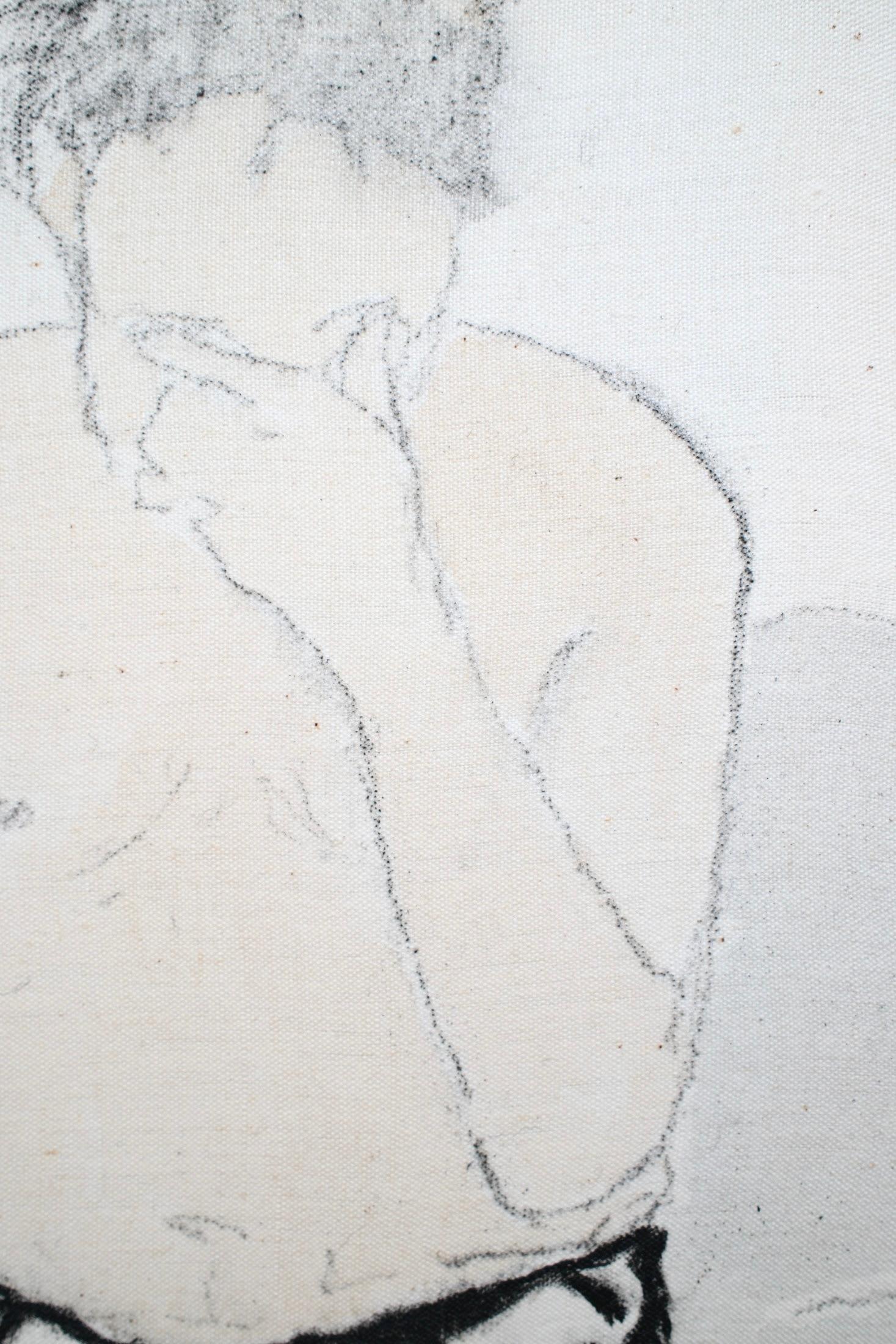 Figurative intimate Painting on ancient fabric, 2024 – 'At last I'm free' For Sale 1