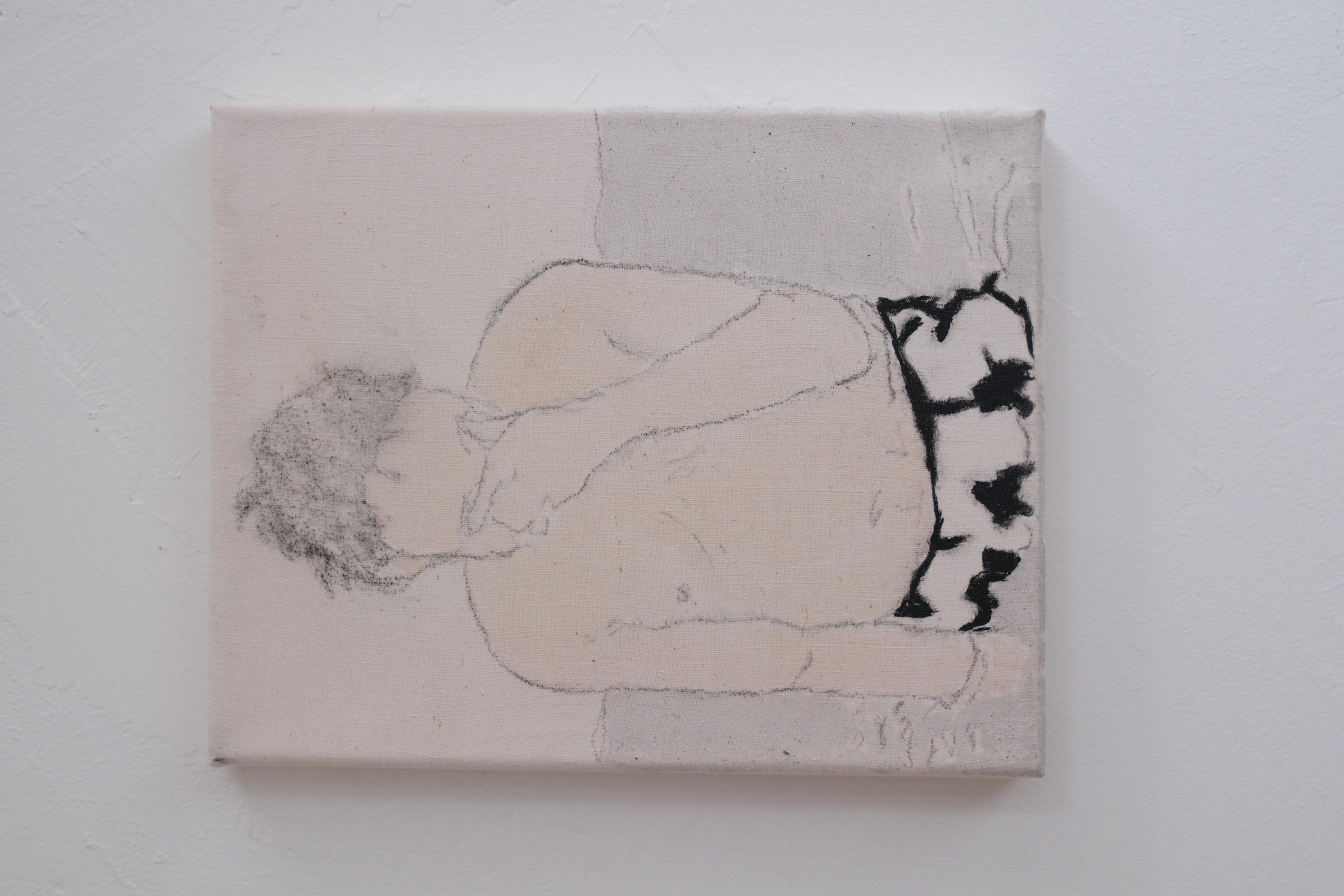 Figurative intimate Painting on ancient fabric, 2024 – 'At last I'm free' For Sale 3