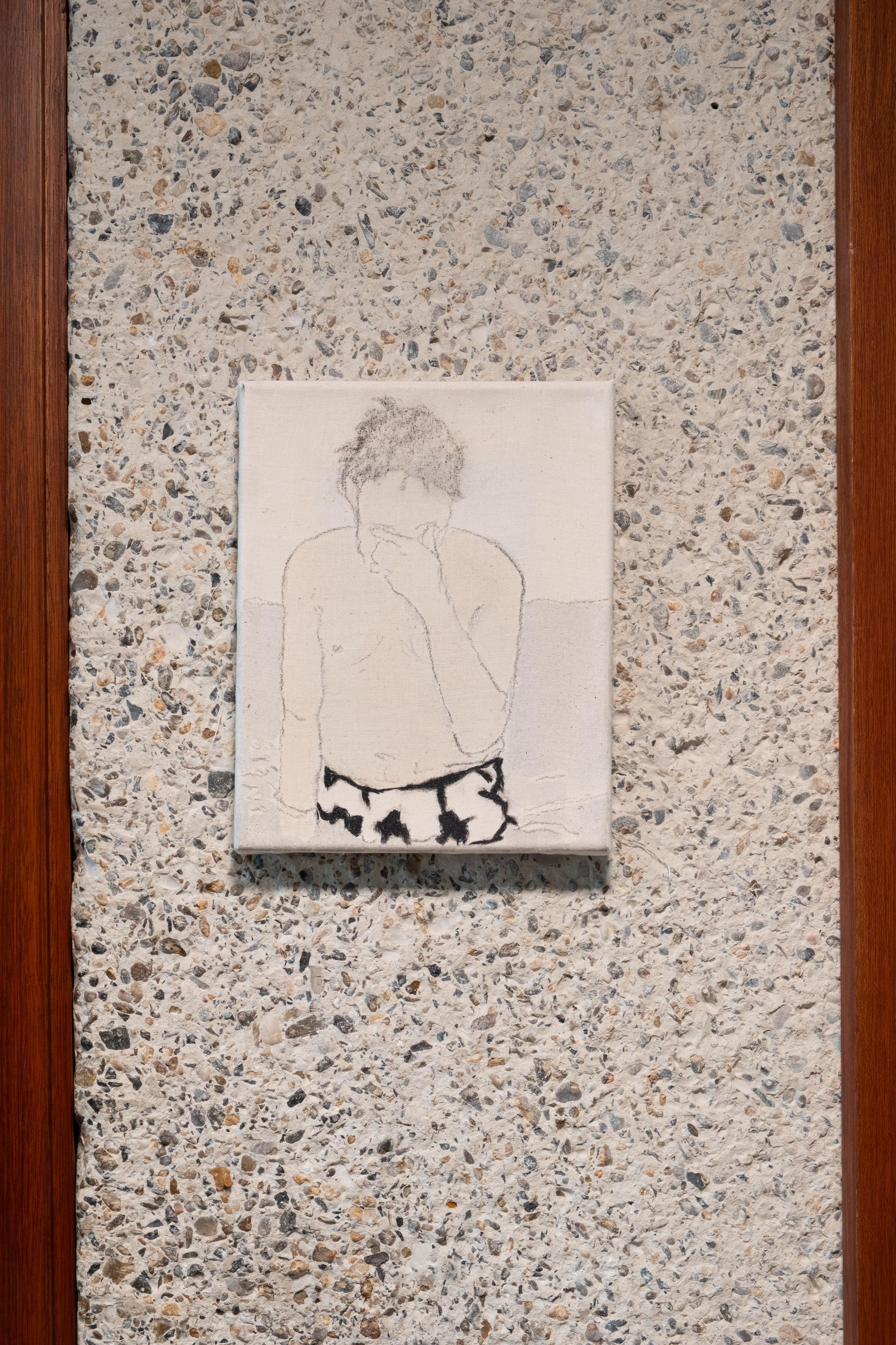 Figurative intimate Painting on ancient fabric, 2024 – 'At last I'm free' For Sale 4