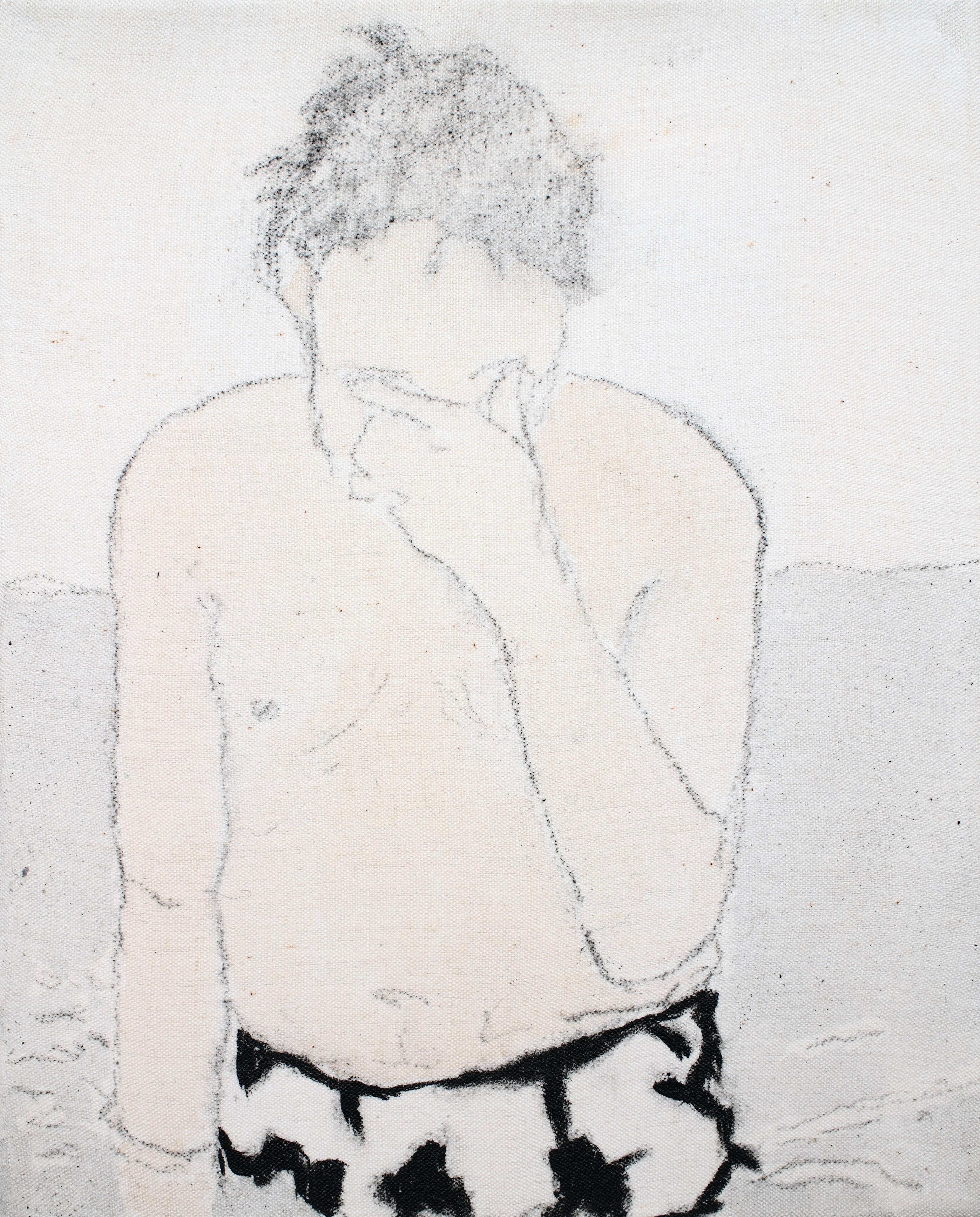 Figuración íntima Pintura sobre tela antigua, 2024 - 'Por fin soy libre'