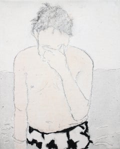Figuración íntima Pintura sobre tela antigua, 2024 - 'Por fin soy libre'