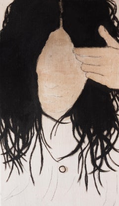 Pintura figurativa sobre tela antigua, 2023 - "Femme fantôme" (Mujer fantástica)