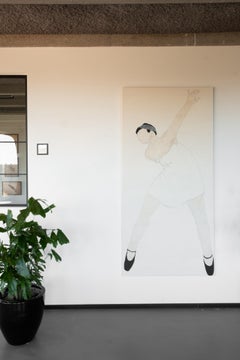 Peinture figurative sur tissu ancien, 2024 - "Elle sait ce qui s'est passé II