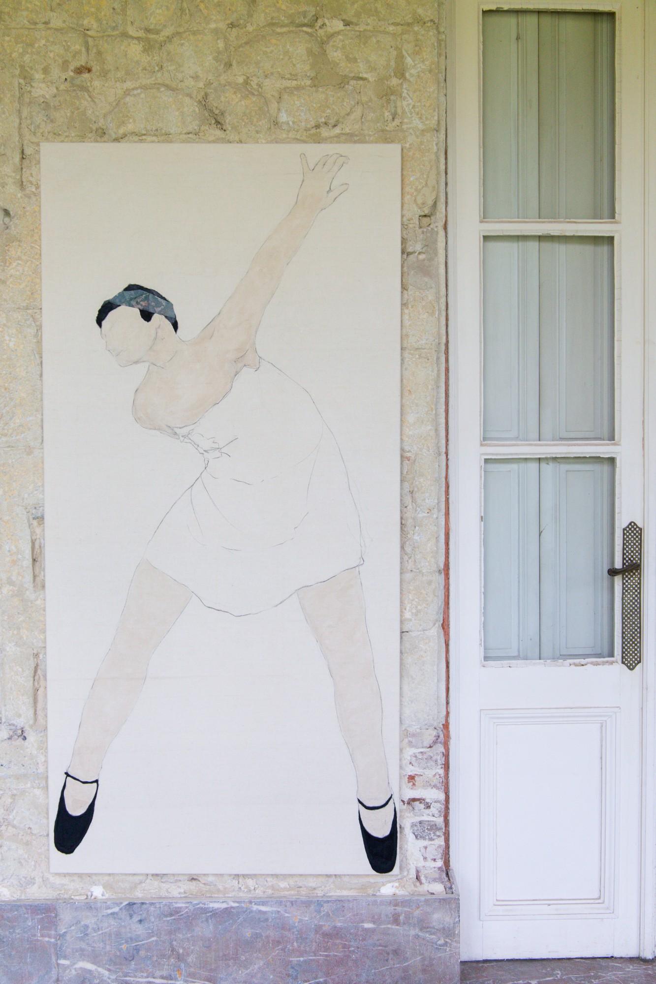 Figurative Painting on ancient fabric, 2024 – 'She knows what happened II' For Sale 2