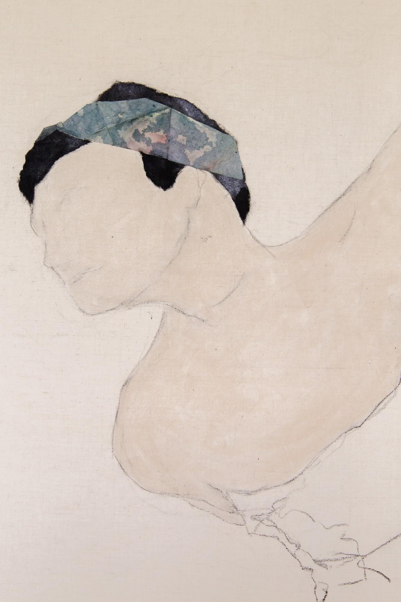 Figurative Painting on ancient fabric, 2024 – 'She knows what happened II' For Sale 6