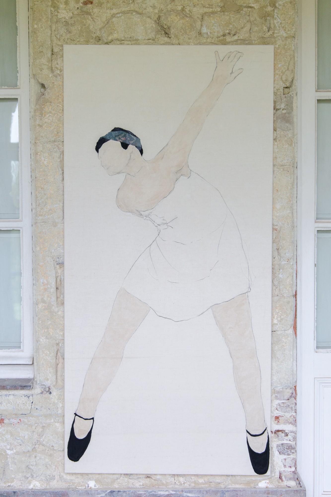 Pintura figurativa sobre tela antigua, 2024 - 'Ella sabe lo que pasó II'