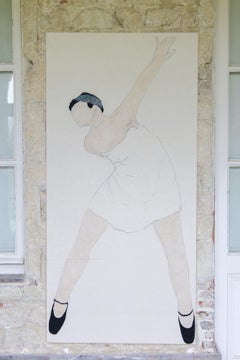Pintura figurativa sobre tela antigua, 2024 - 'Ella sabe lo que pasó II'