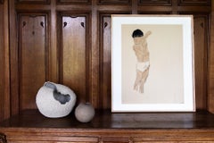 Petit Garçon Pittura su tessuti d'epoca, 75x59 cm Arte introspettiva