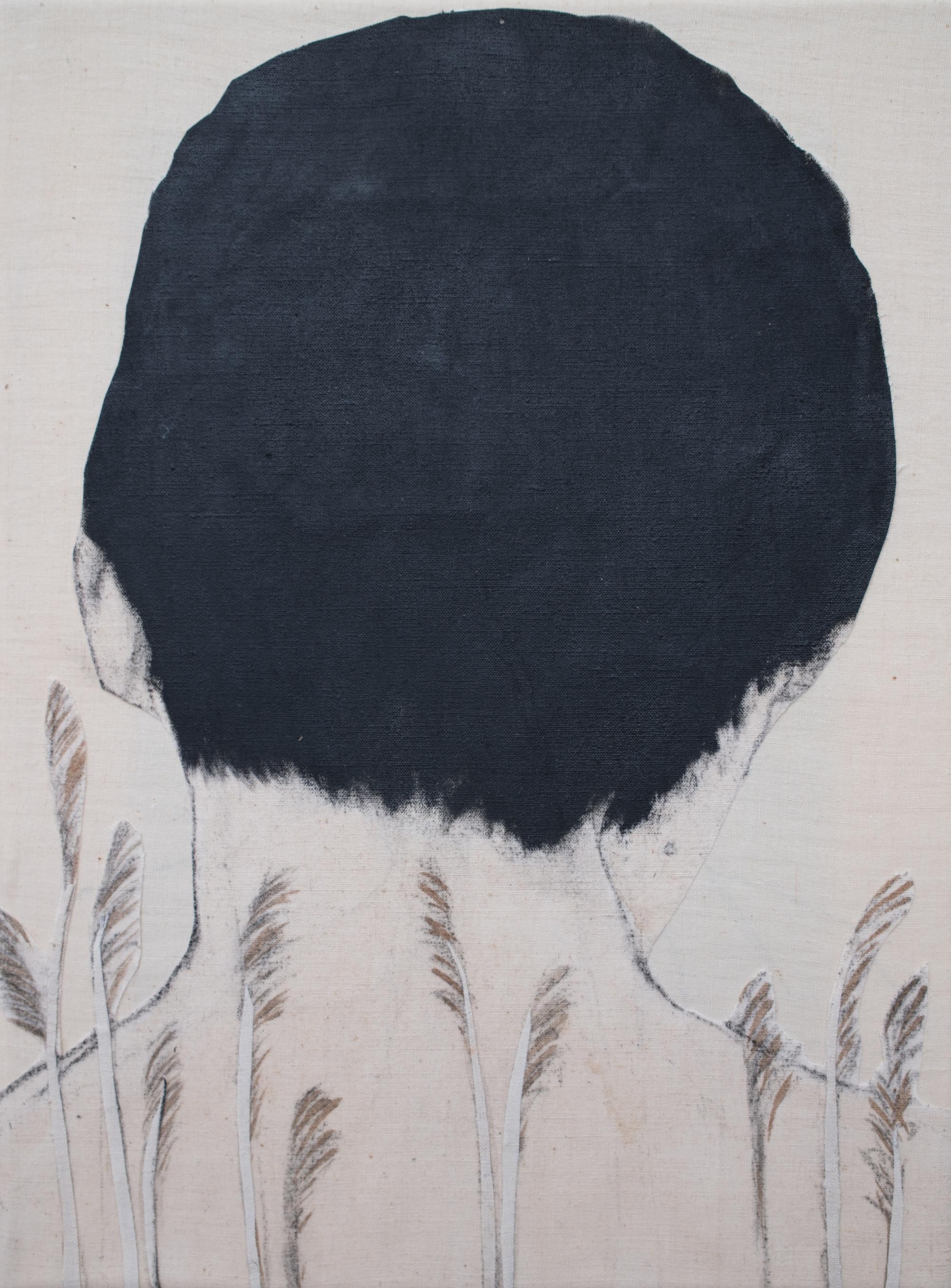 Raw Poetic Canvas Composition with Ink and Grasses, 2025 