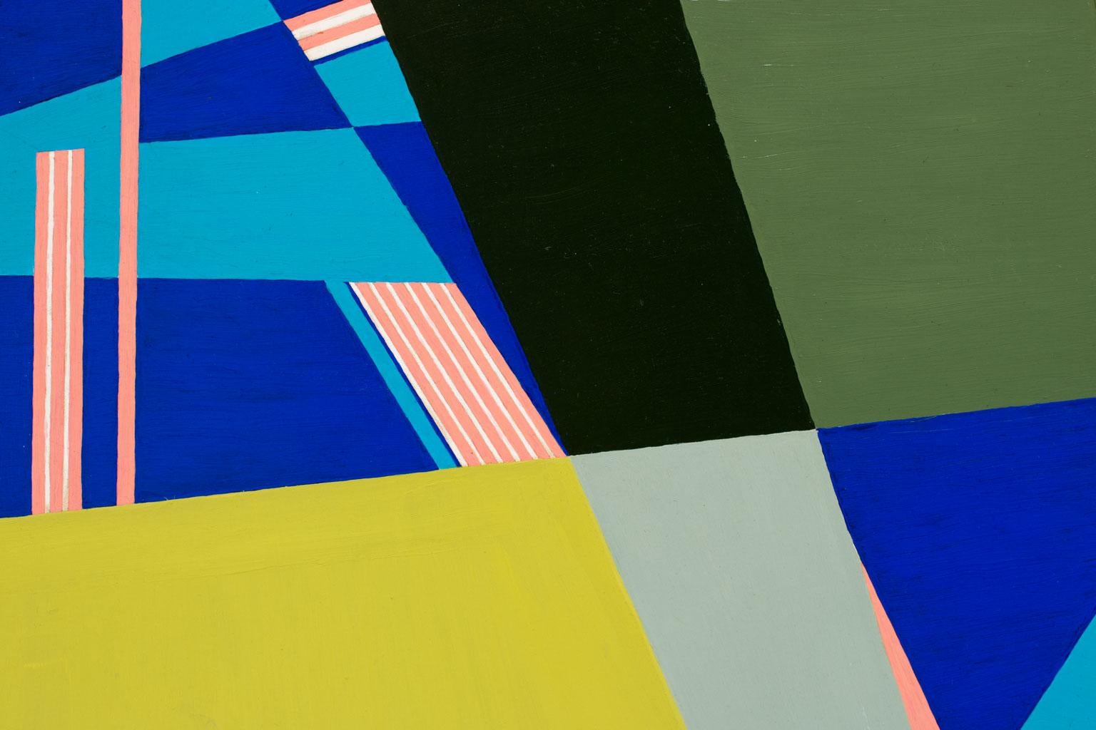 Untitled Geometric Abstraction, an original oil on masonite by Juliette Steele, is a piece for the true collector. Steele's use of color and patterns immediately captivates the viewer, reminding us of works by other pioneer abstractionists, such as