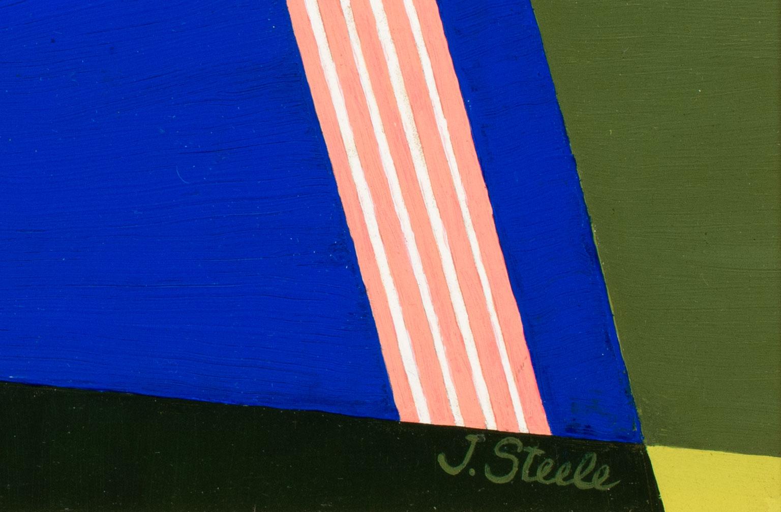Peinture à l'huile sur massonite de Juliette Steele, abstrait géométrique, encadrée en vente 5