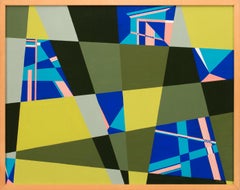 Peinture à l'huile sur massonite de Juliette Steele, abstrait géométrique, encadrée