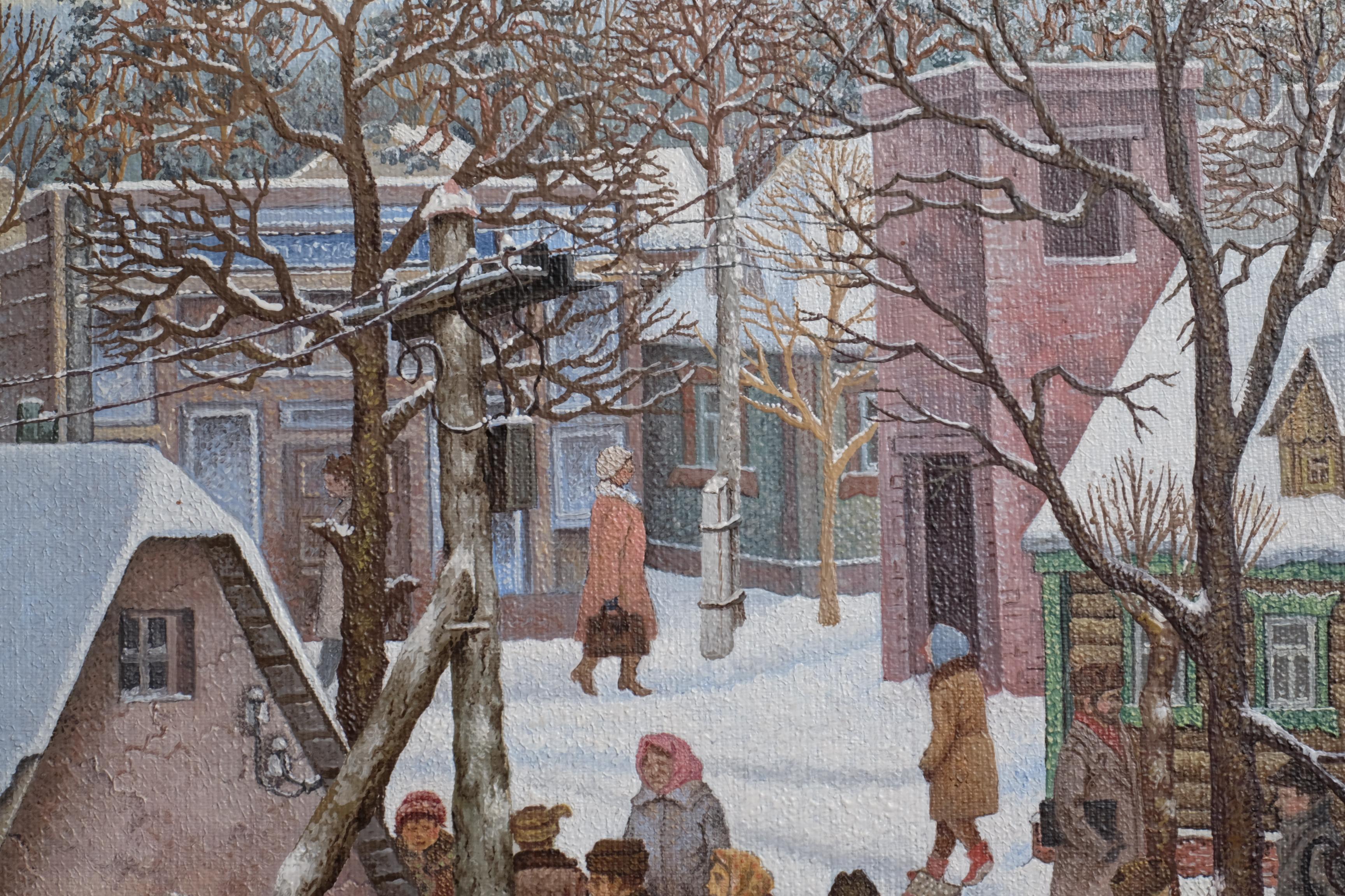 Julij Anatolevic VEDERNIKOV Winter Scene in a Russian Village In Good Condition For Sale In München, BY