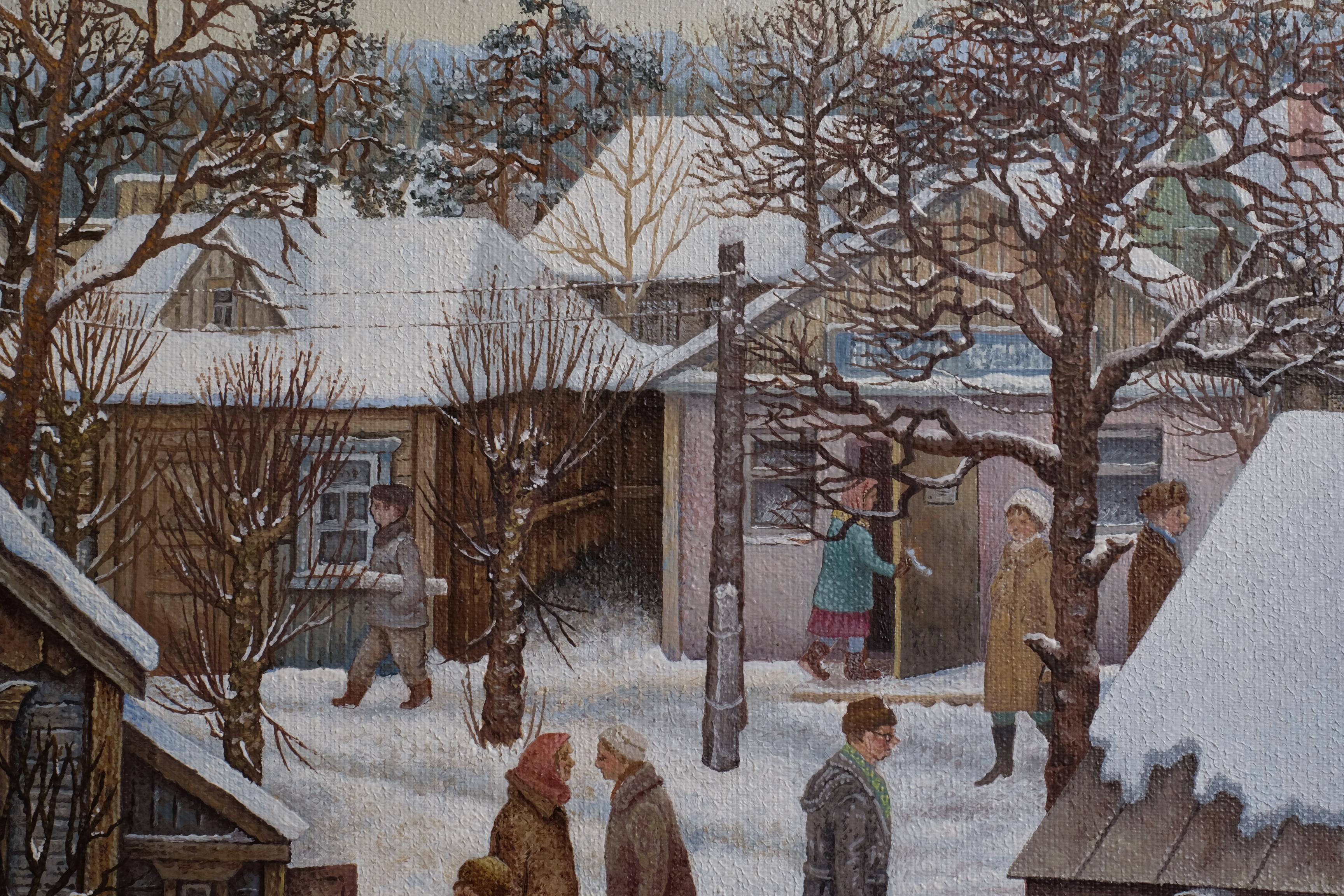 European Julij Anatolevic VEDERNIKOV Winter Scene in a Russian Village For Sale