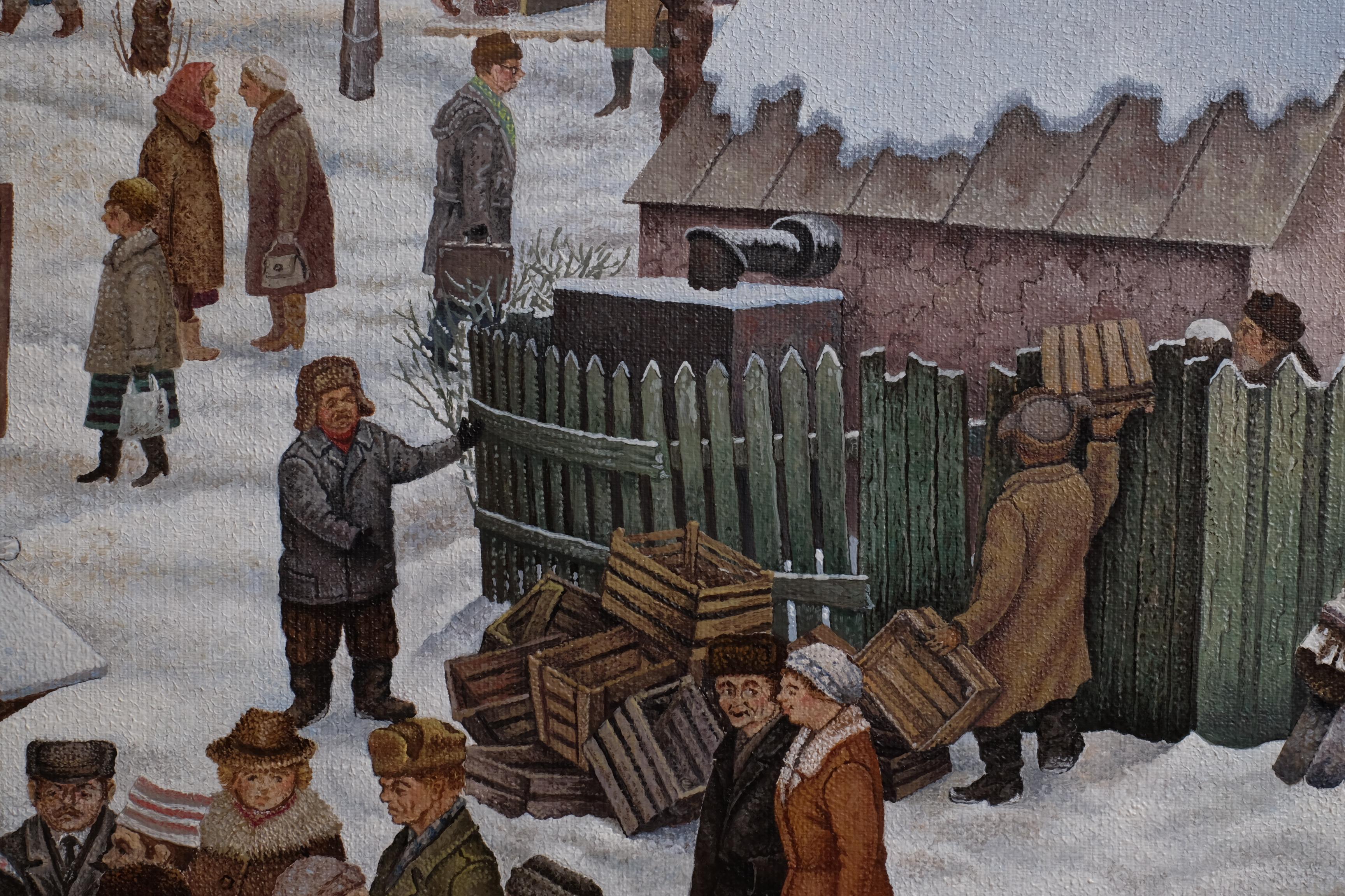 Fin du 20e siècle Scène d'hiver dans un village russe de Julij Anatolevic VEDERNIKOV en vente