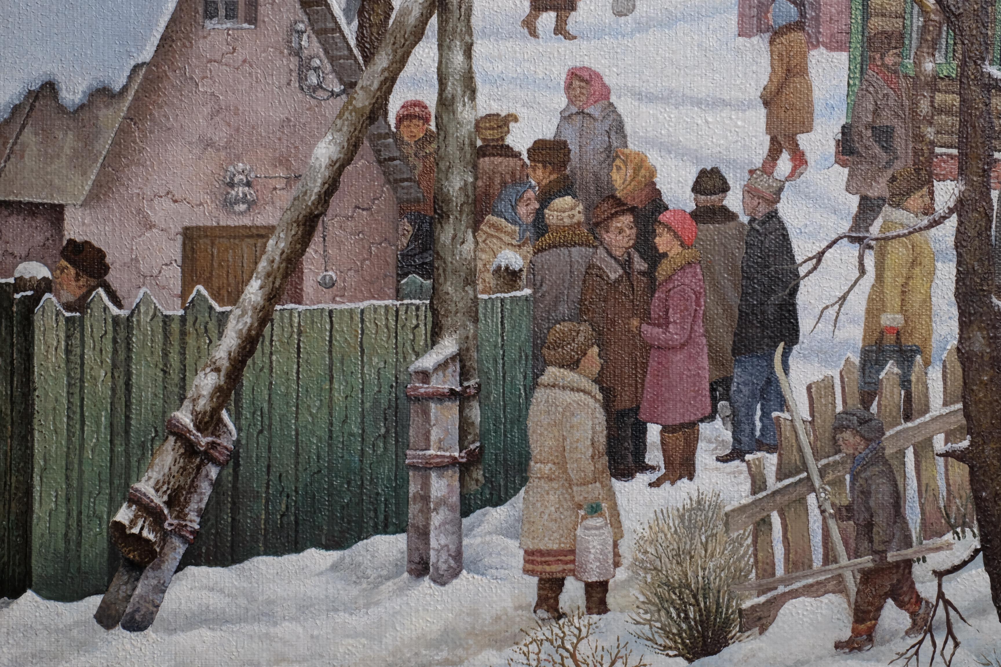 Peinture Scène d'hiver dans un village russe de Julij Anatolevic VEDERNIKOV en vente