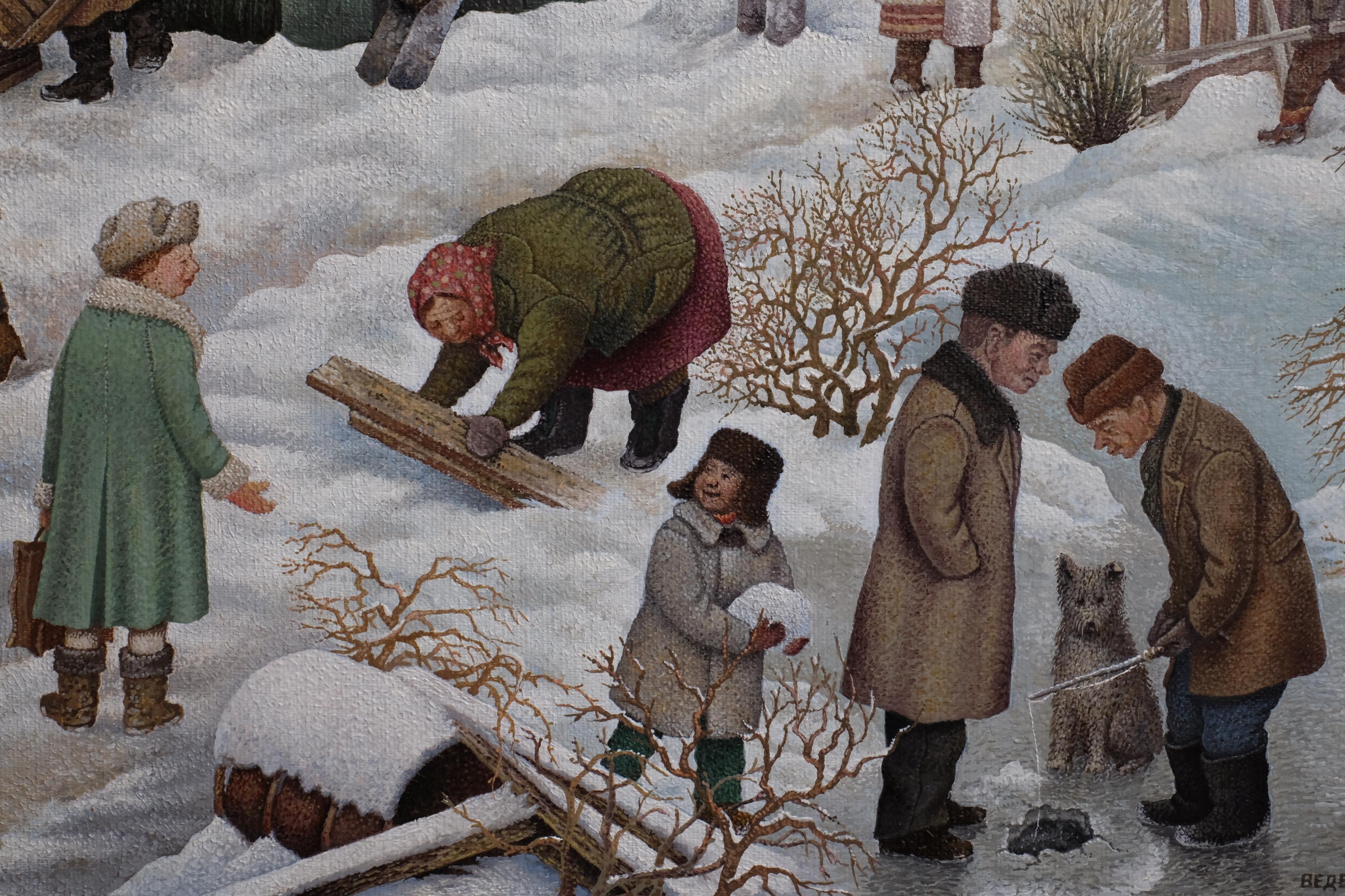Julij Anatolevic VEDERNIKOV Winter Scene in a Russian Village For Sale 2