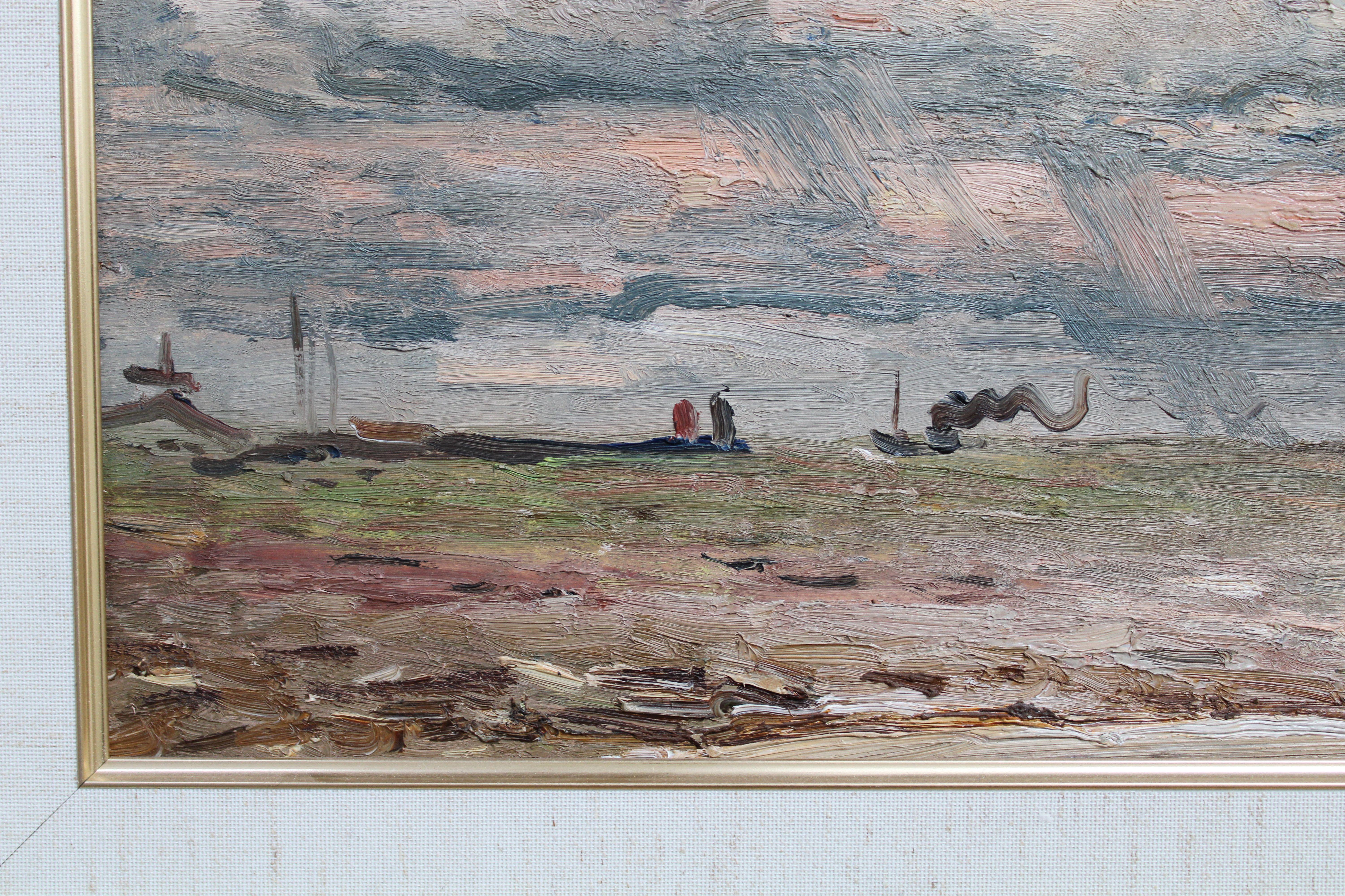 Clouds over the sea. 1974, cardboard, oil, 36.5x49 cm For Sale 6