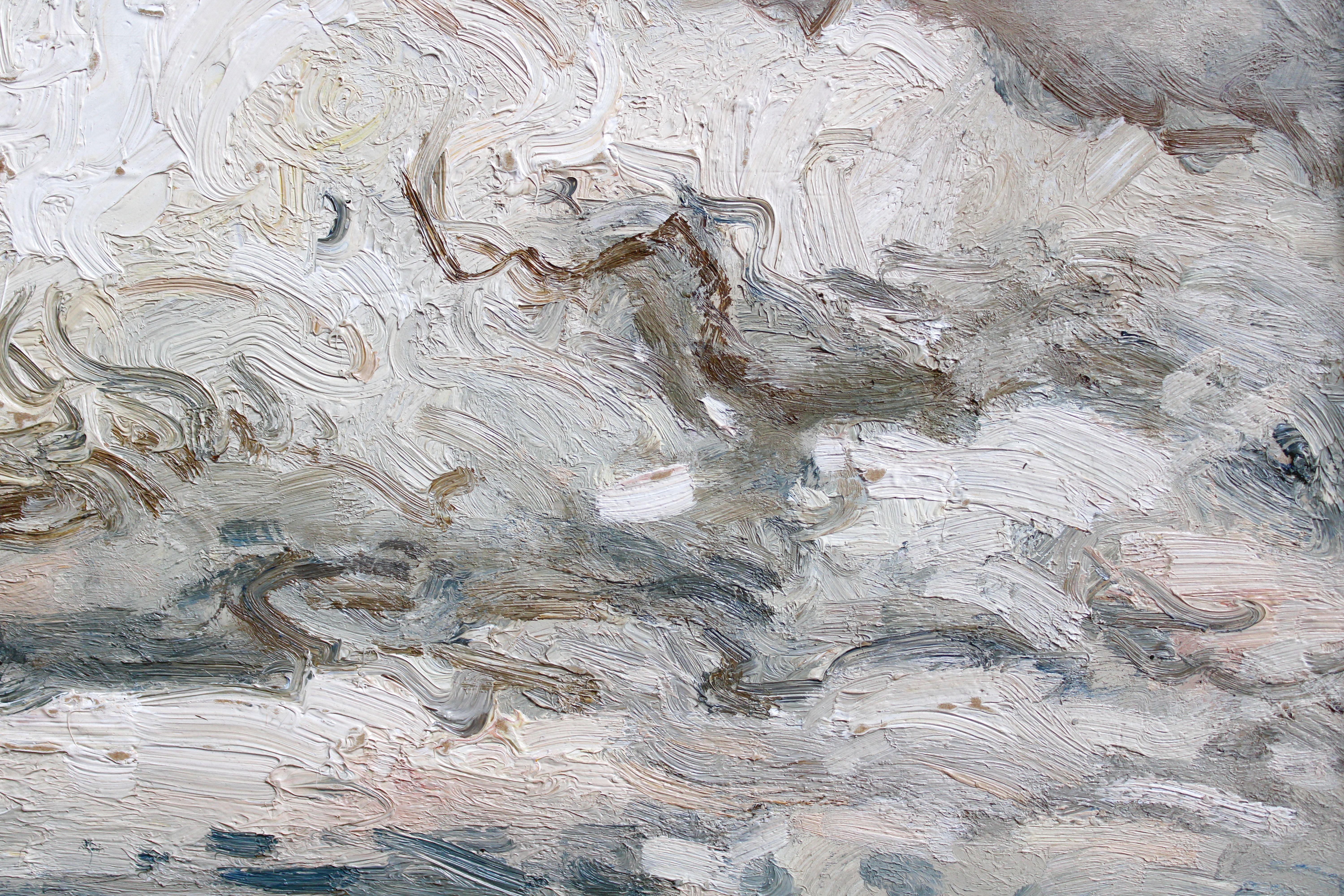 Nuages au-dessus de la mer, 1974, carton, huile, 36,5 x49 cm - Impressionnisme Painting par Julijs Vilumainis