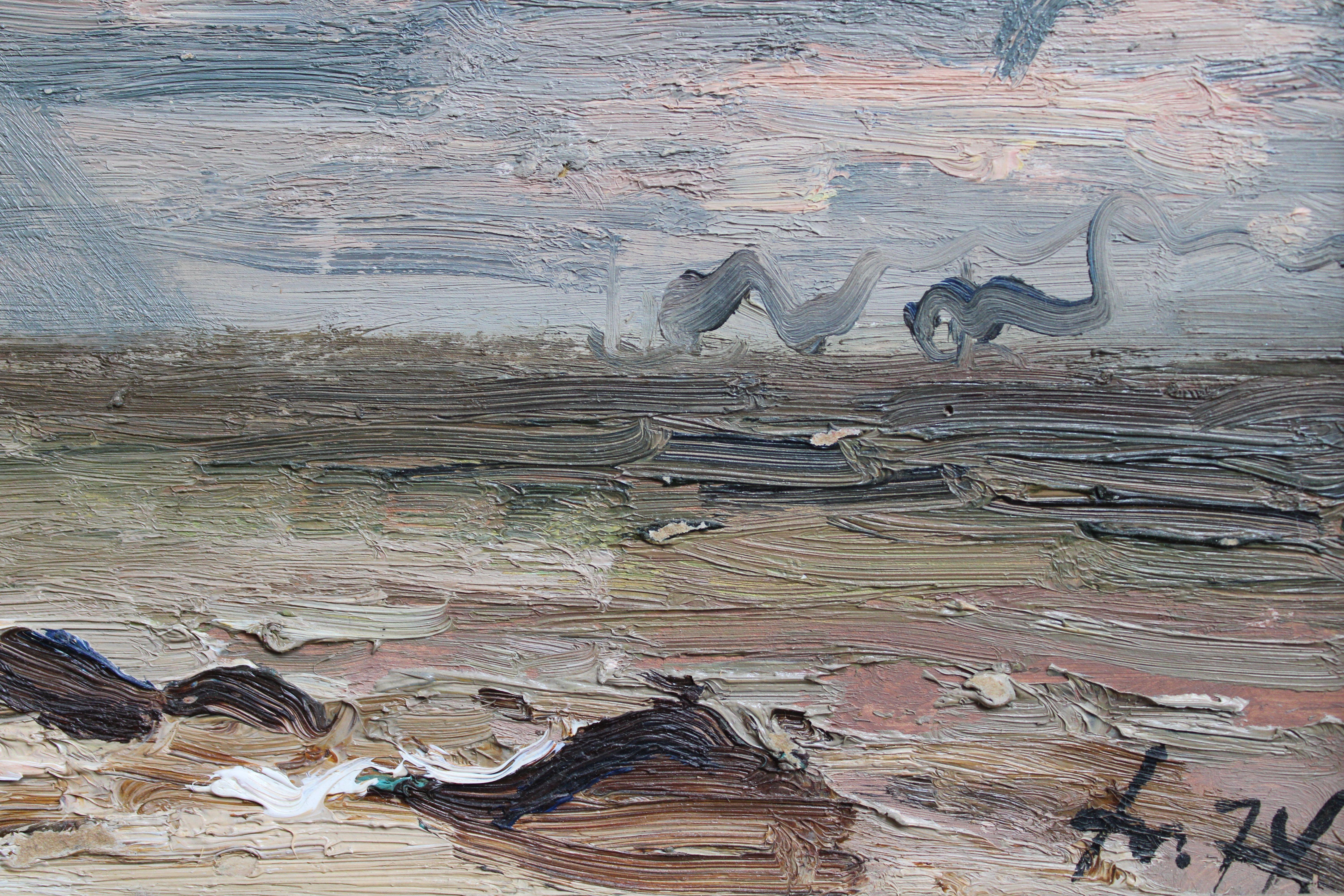 Clouds over the sea. 1974, cardboard, oil, 36.5x49 cm For Sale 2