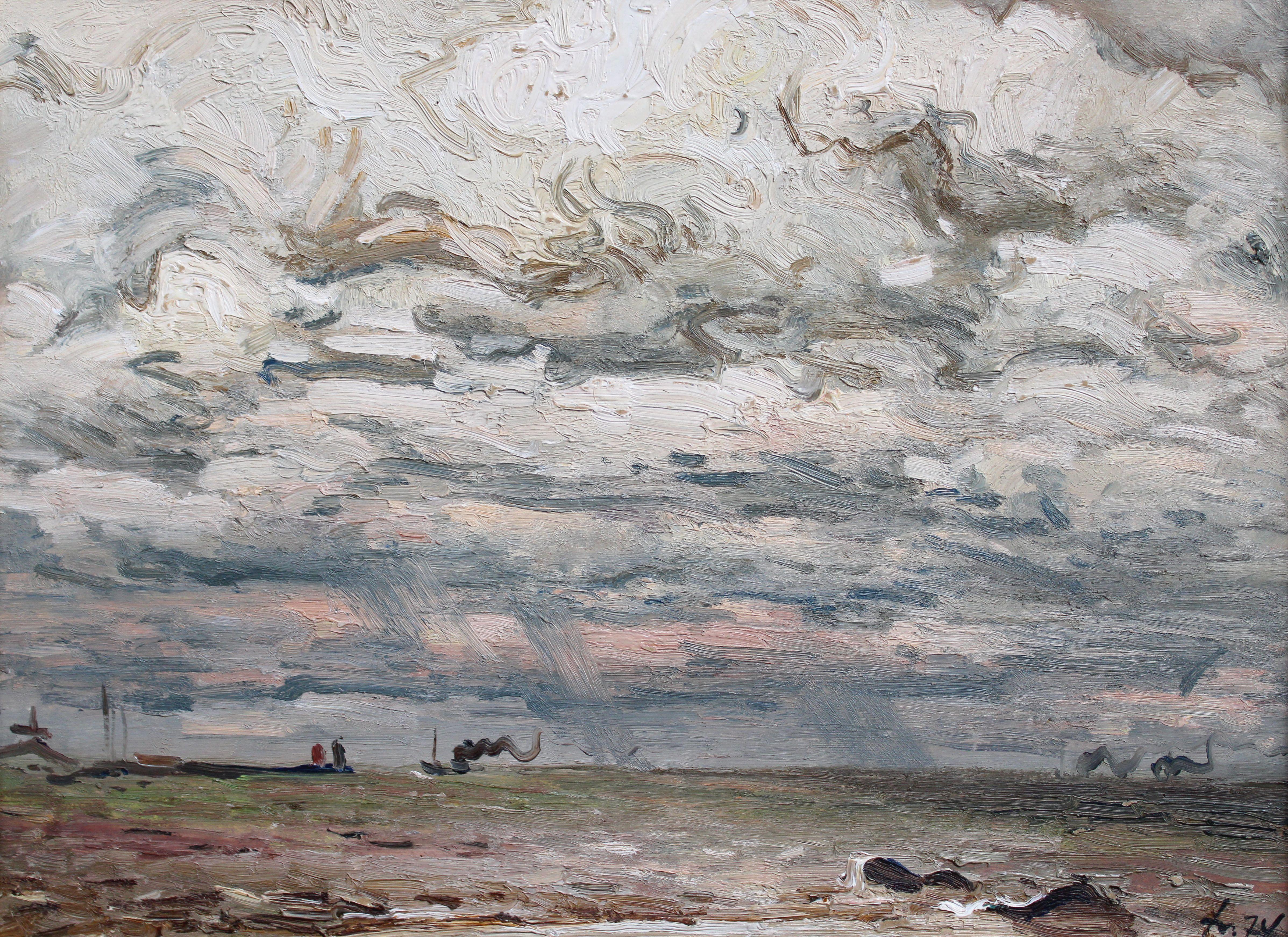 Landscape Painting di Julijs Vilumainis - Nuvole sul mare. 1974, cartone, olio, 36,5x49 cm