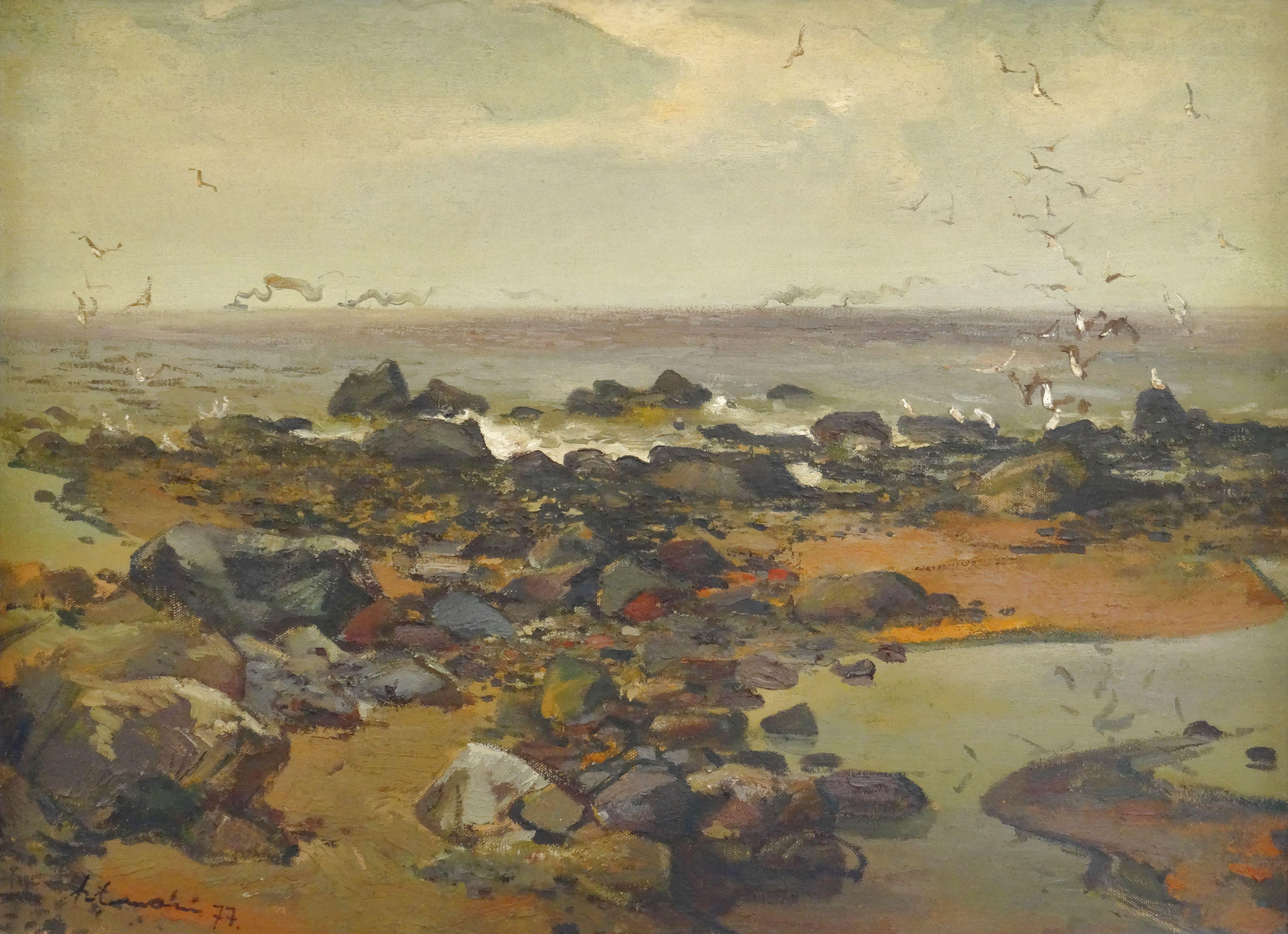 Julijs Vilumainis Landscape Painting - Evening at the sea. 1977, canvas, oil, 73x100 cm