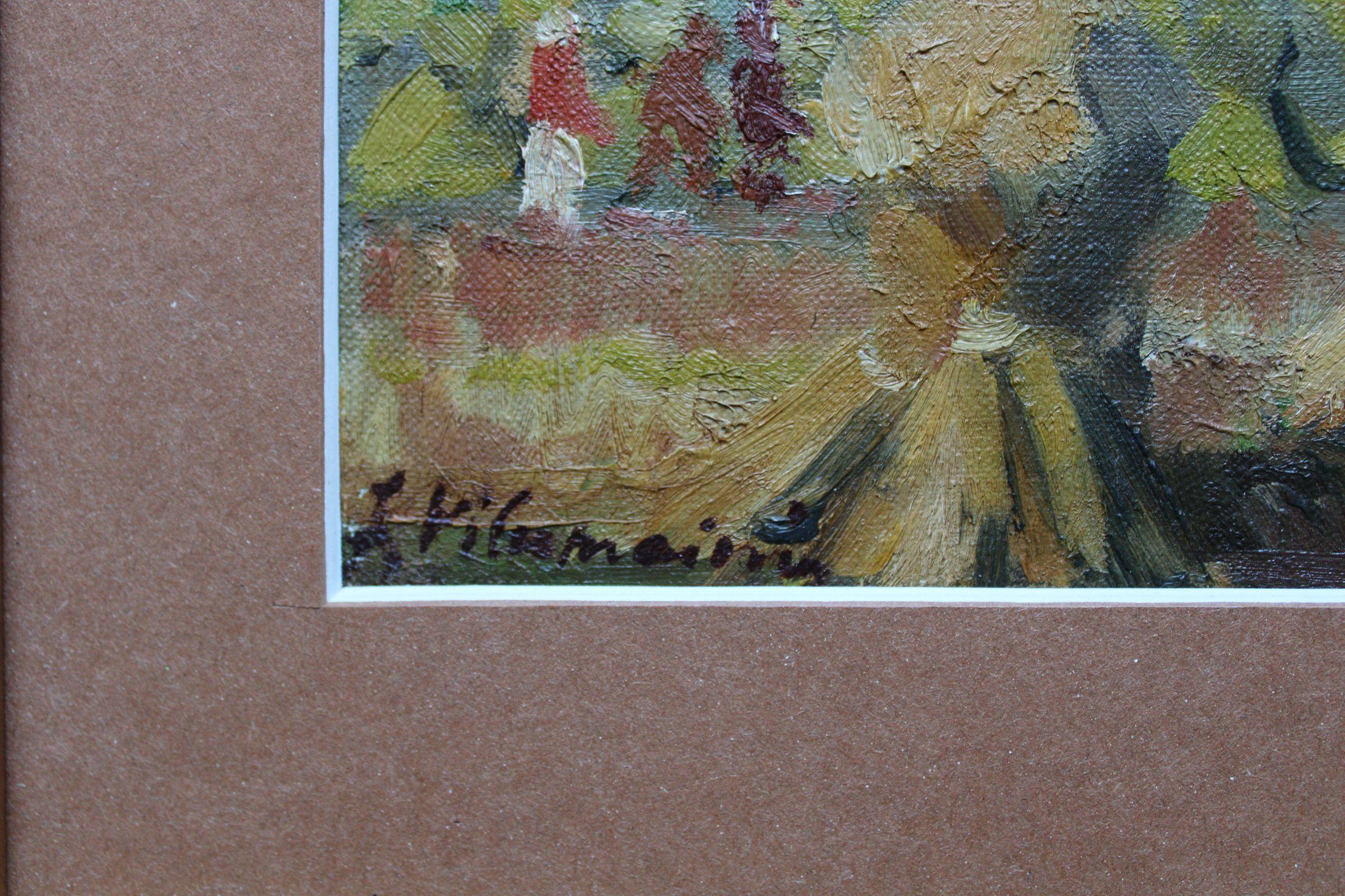 Landschaft mit Bergen, Südfrankreich. Öl auf Karton auf Leinwand, 38x53 cm (Grau), Landscape Painting, von Julijs Vilumainis
