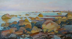 Rocky seashore. Evening sun. 1954, oil on cardboard, 33x61 cm