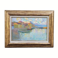 Impressionist Oil on panel “Coastal Village”, Julián de Tellaeche Spain