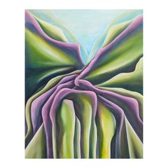 Contemporary Green and Purple Abstract Organic Landscape Painting