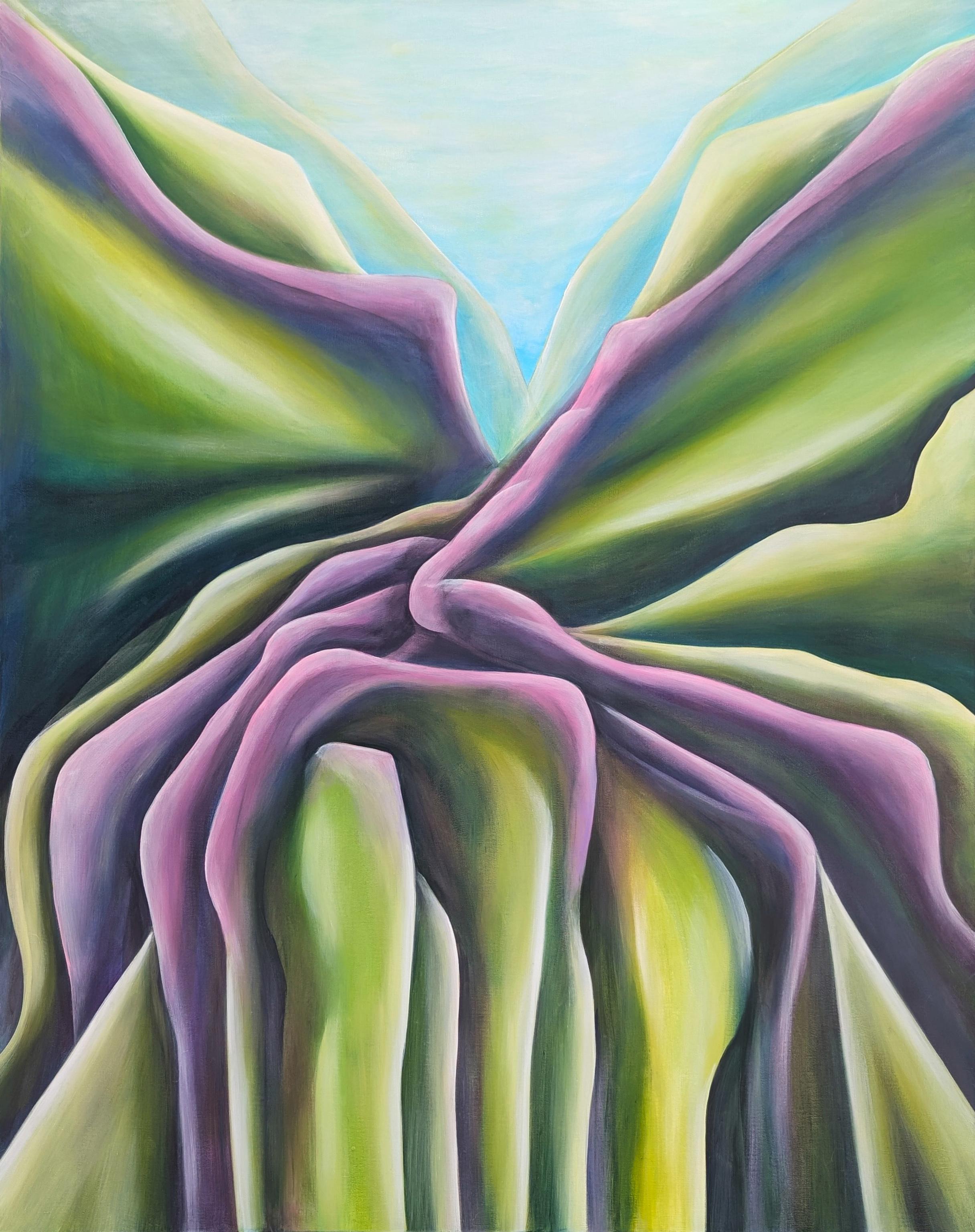 Contemporary Green and Purple Abstract Organic Landscape Painting