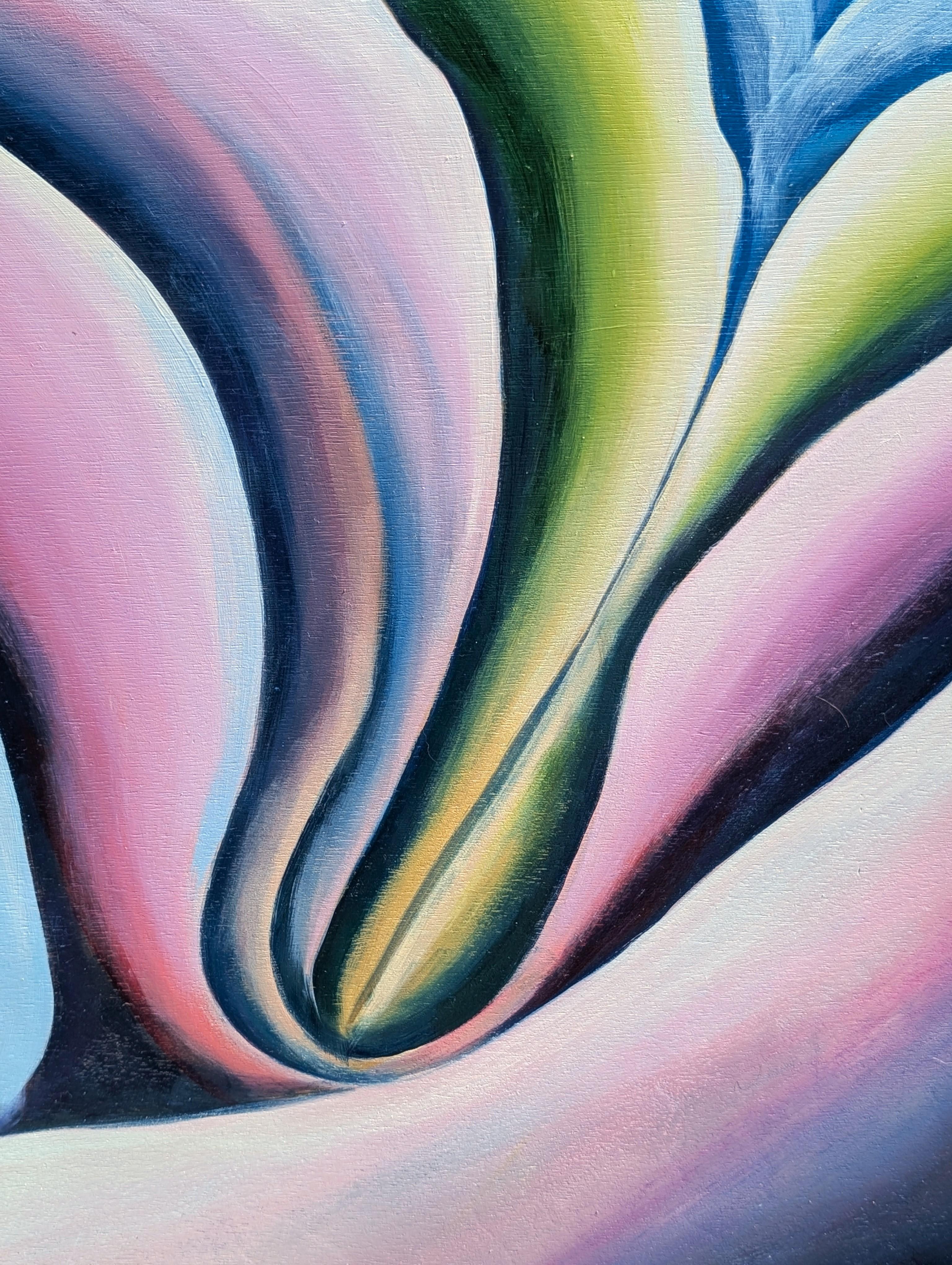 Pintura al óleo díptica contemporánea de paisaje abstracto en tonos verdes, azules y morados en venta 12