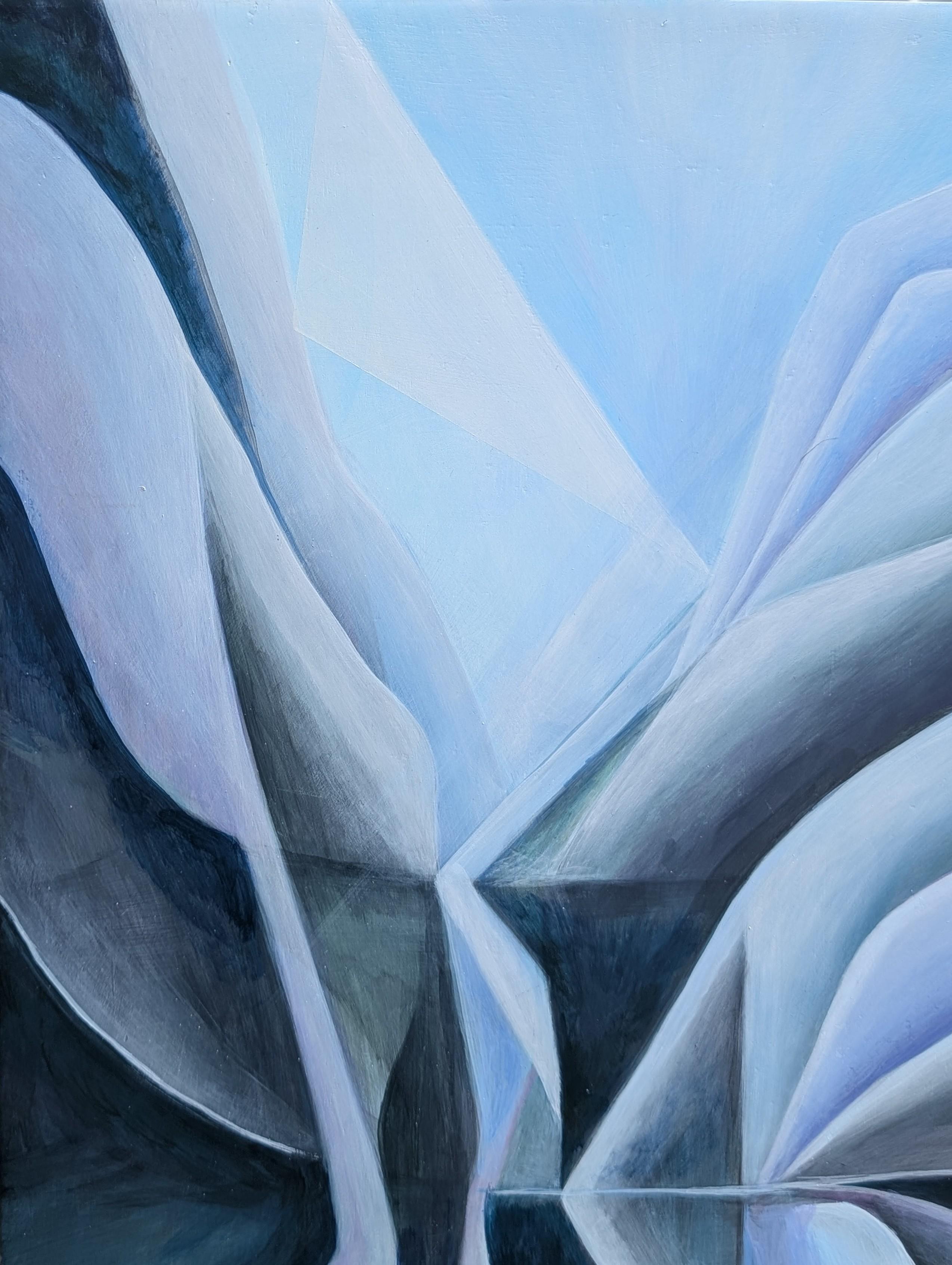 Zeitgenössische Pastell Blau und Lila getönten geometrischen abstrakten Ölgemälde (Geometrische Abstraktion), Painting, von Julián Sierra