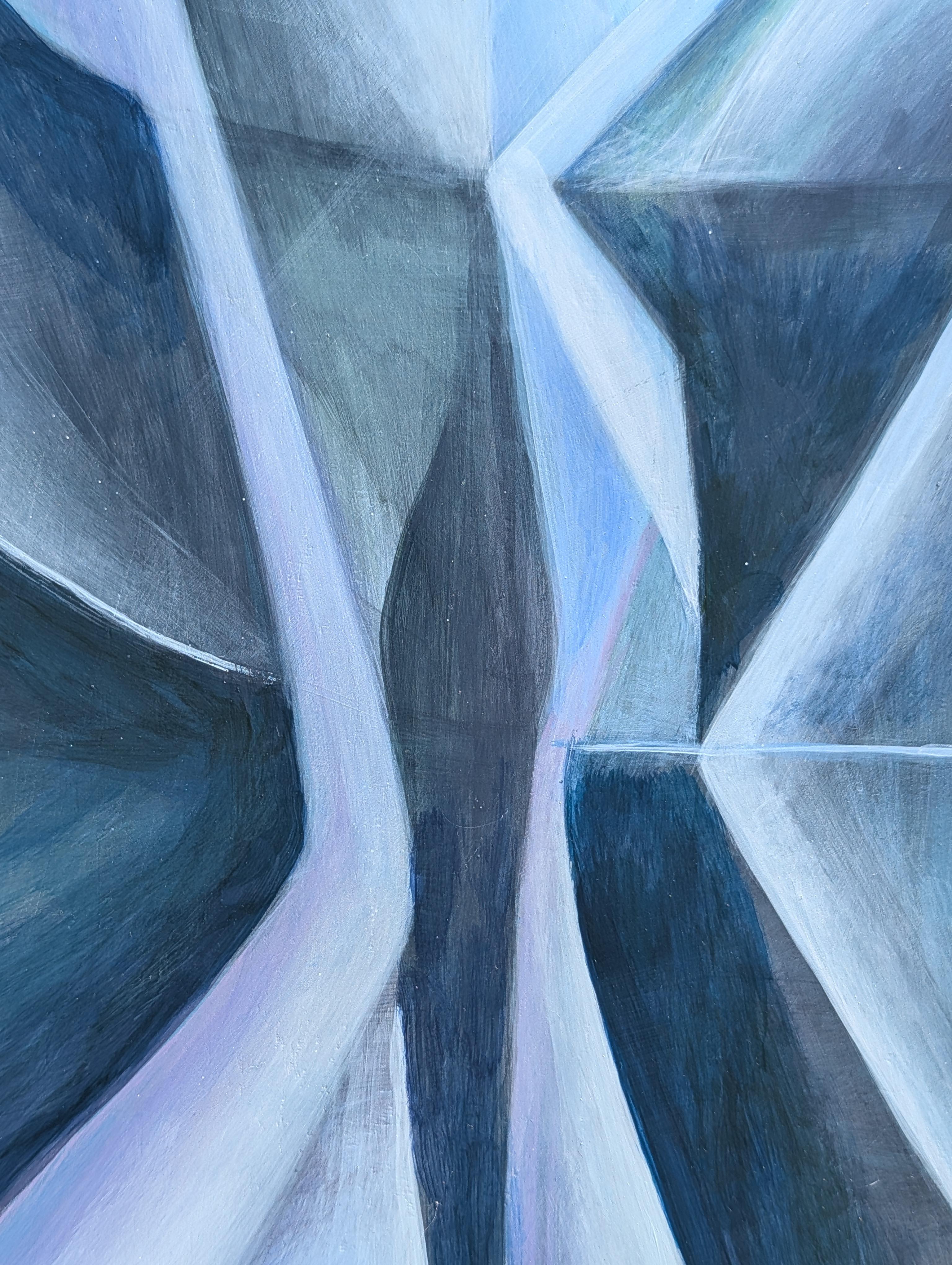 Zeitgenössische Pastell Blau und Lila getönten geometrischen abstrakten Ölgemälde im Angebot 3