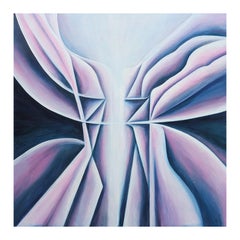 Contemporary Pastel Purple and Navy Toned Geometric Abstract Oil Painting