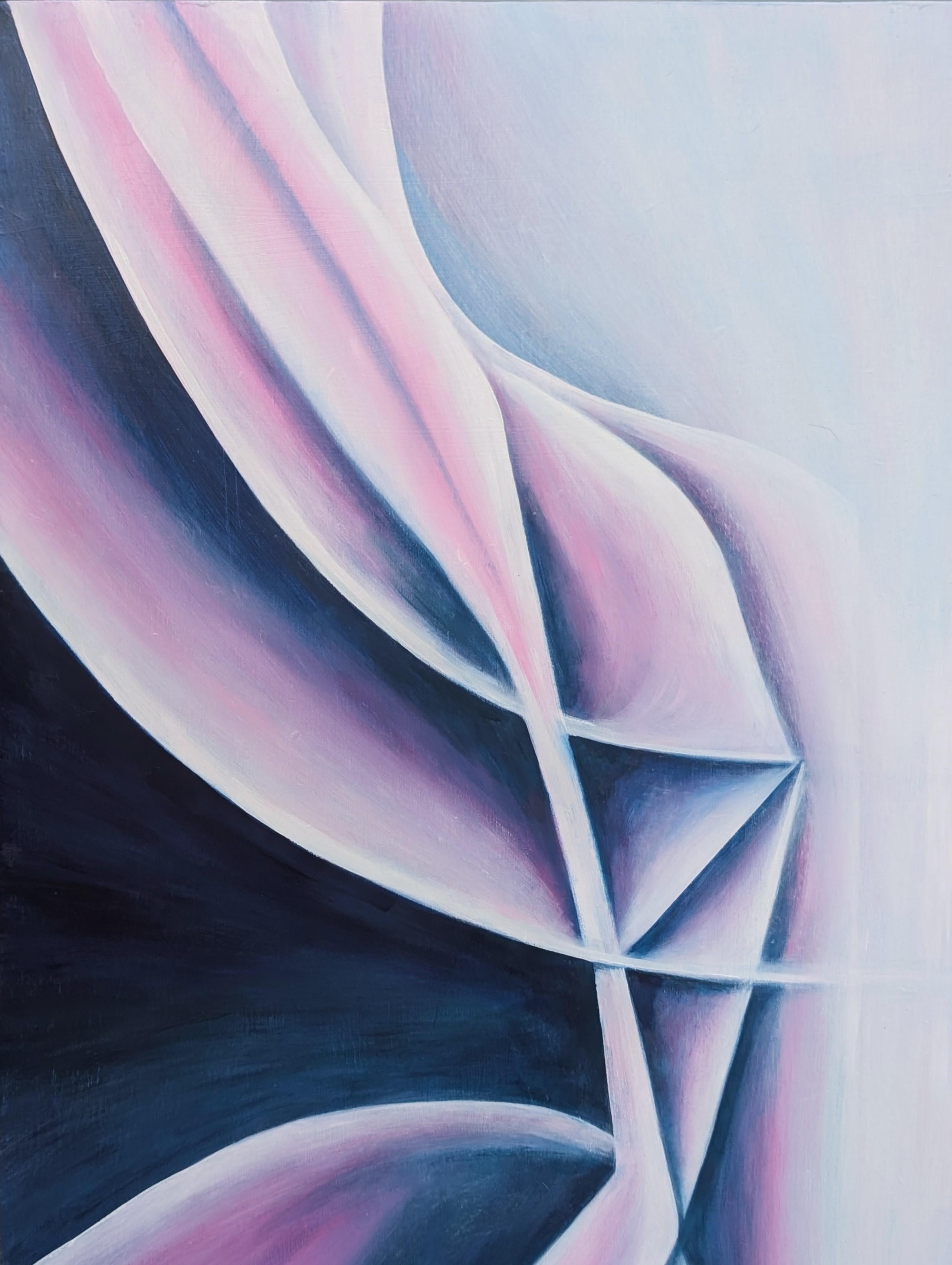 Zeitgenössisches Pastell lila und marineblau getöntes geometrisches abstraktes Ölgemälde (Geometrische Abstraktion), Painting, von Julián Sierra