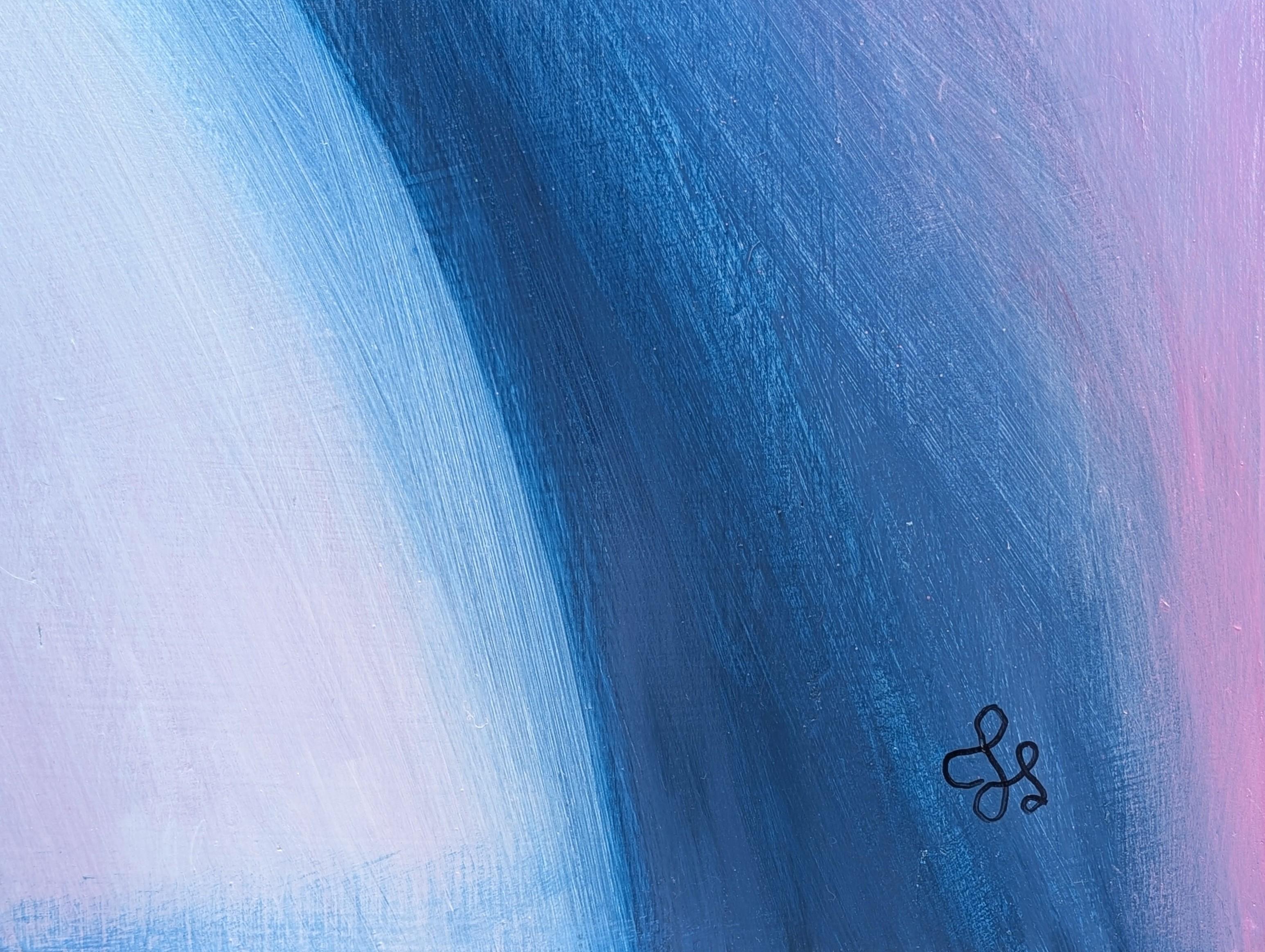 Zeitgenössisches Pastell lila und marineblau getöntes geometrisches abstraktes Ölgemälde im Angebot 2
