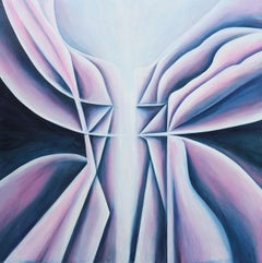Contemporary Pastel Purple and Navy Toned Geometric Abstract Oil Painting