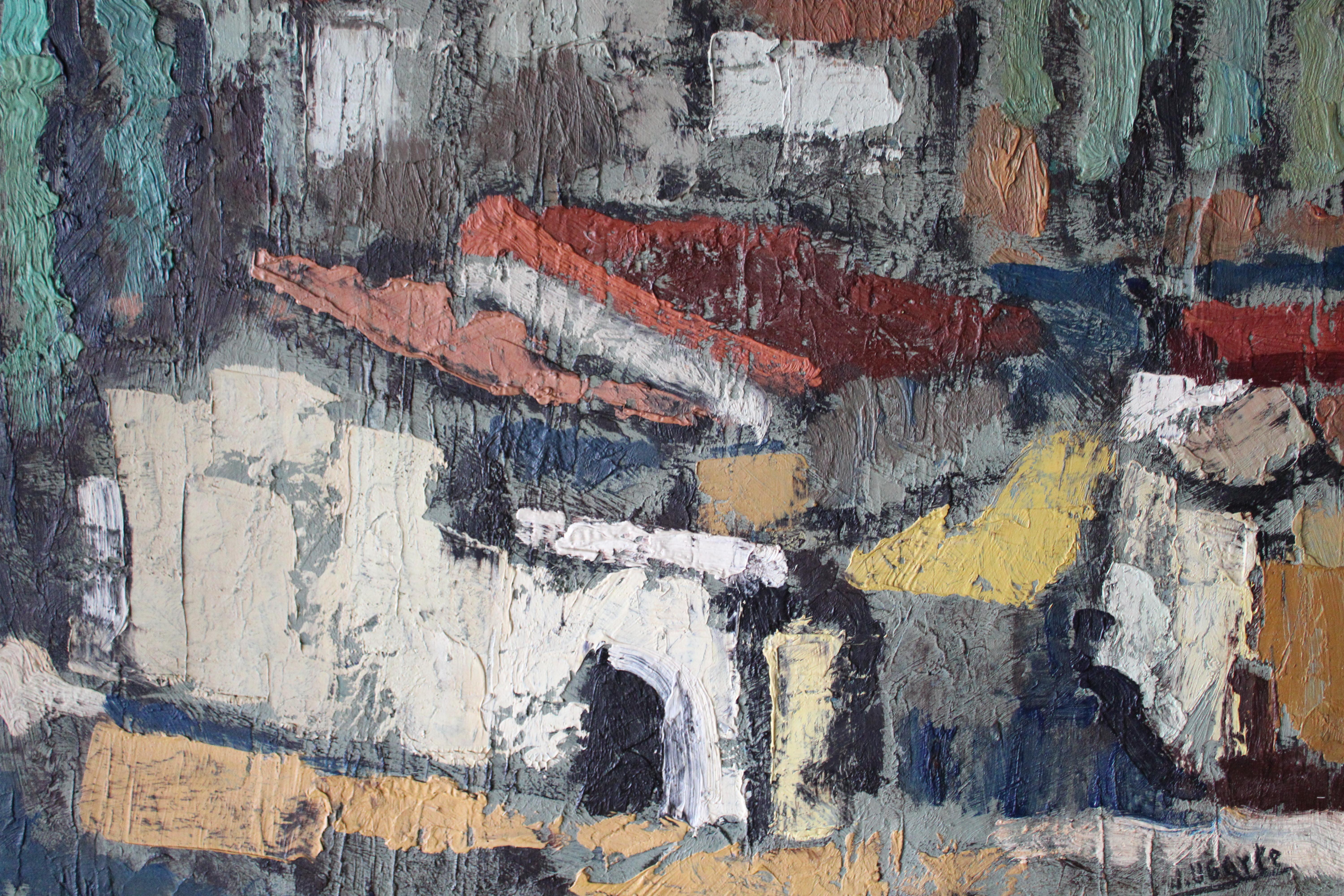 Großes Ölgemälde einer Häuserlandschaft des spanischen Künstlers Julián Ugarte Munozabal im Angebot 1