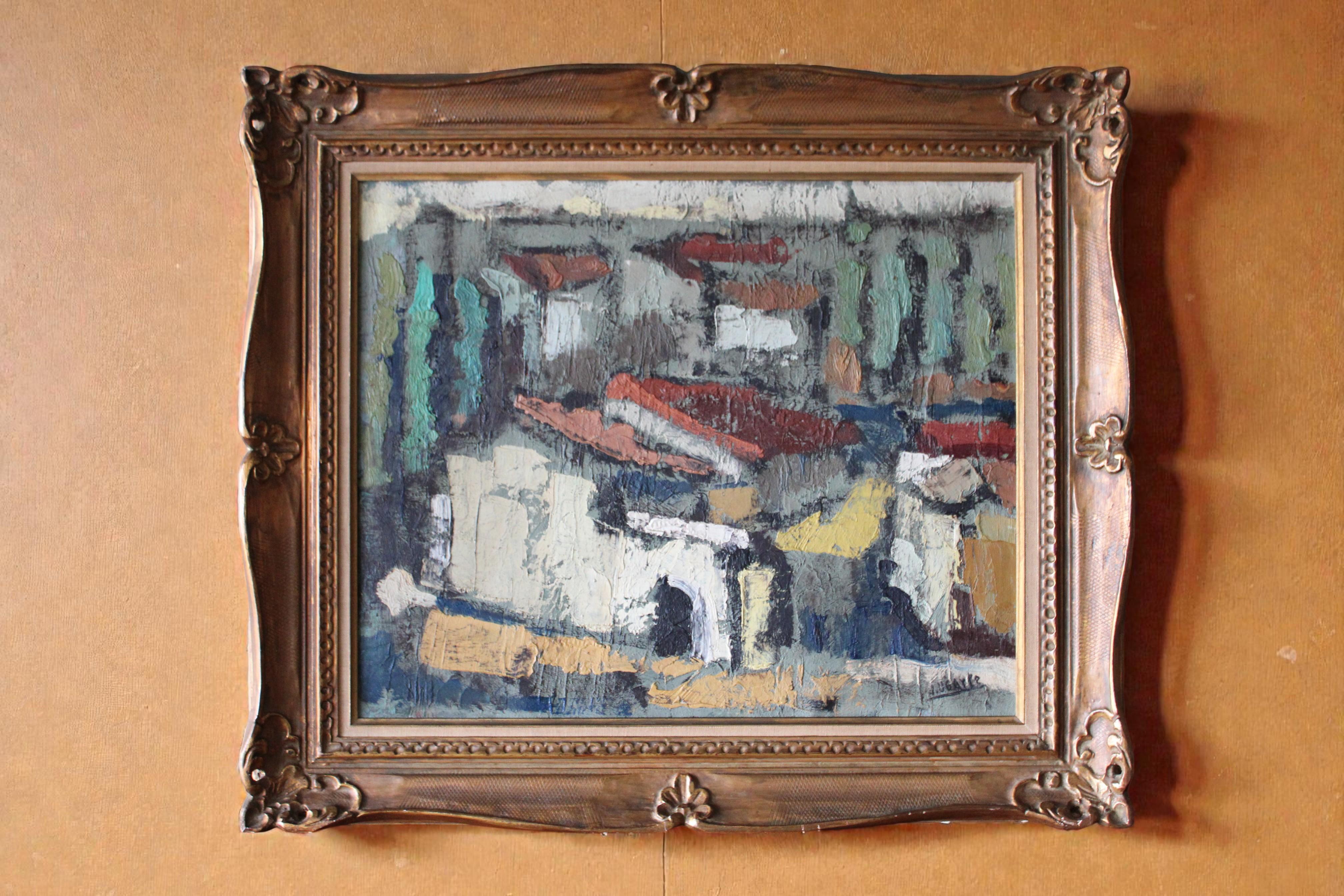 Großes Ölgemälde einer Häuserlandschaft des spanischen Künstlers Julián Ugarte Munozabal im Angebot 7