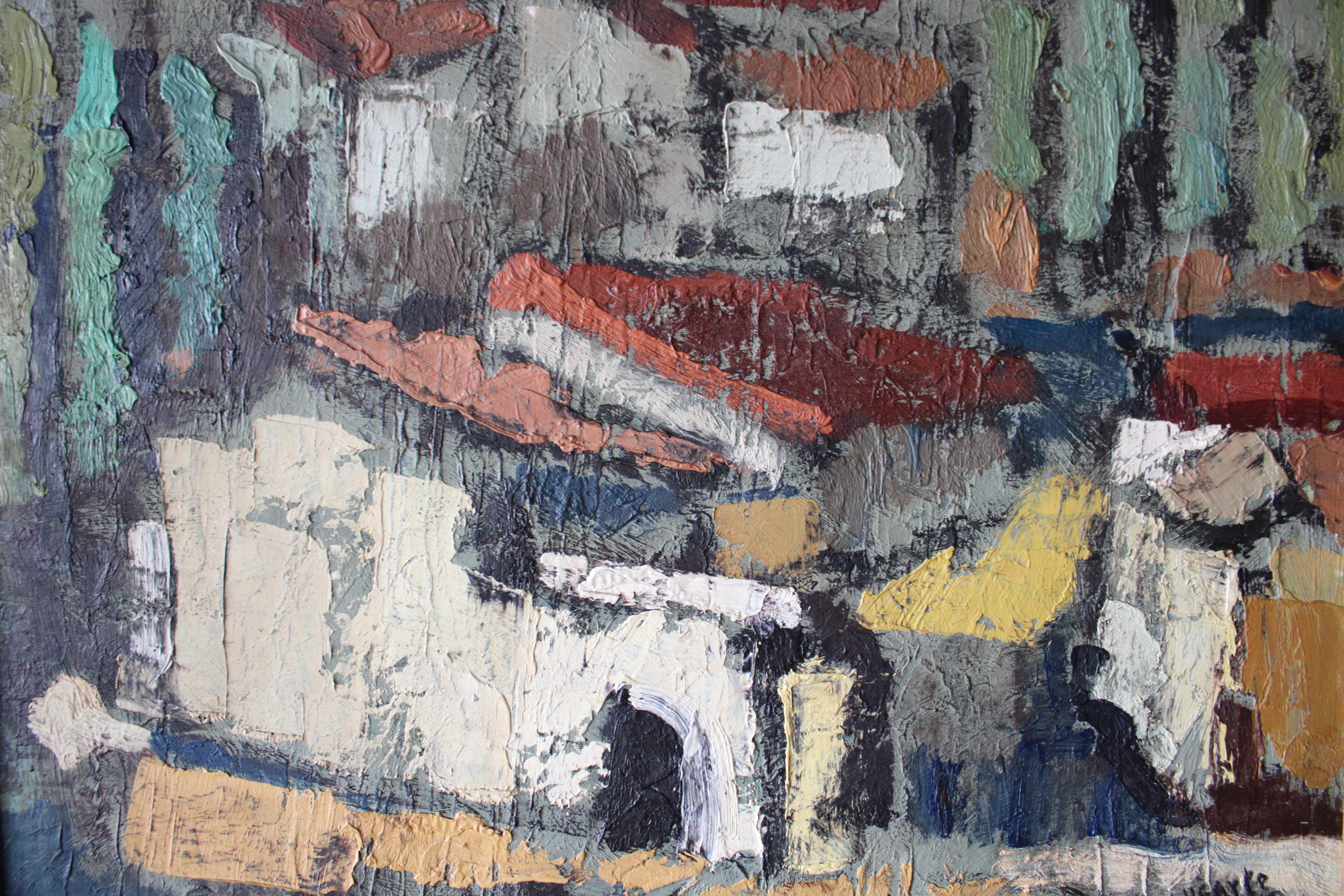 Großes Ölgemälde einer Häuserlandschaft des spanischen Künstlers Julián Ugarte Munozabal im Angebot 3